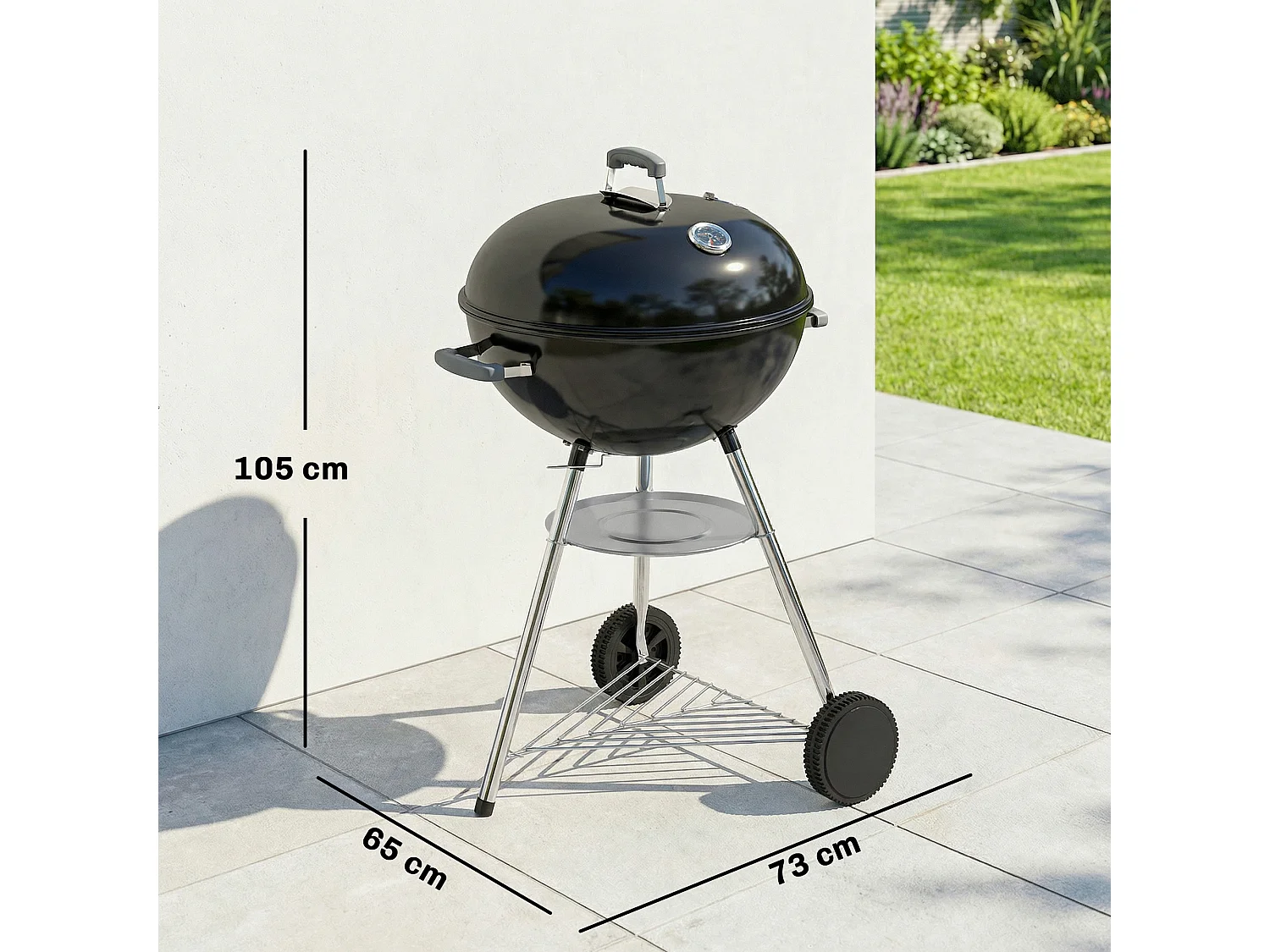 Barbecue portatile a carbone con coperchio in metallo nero