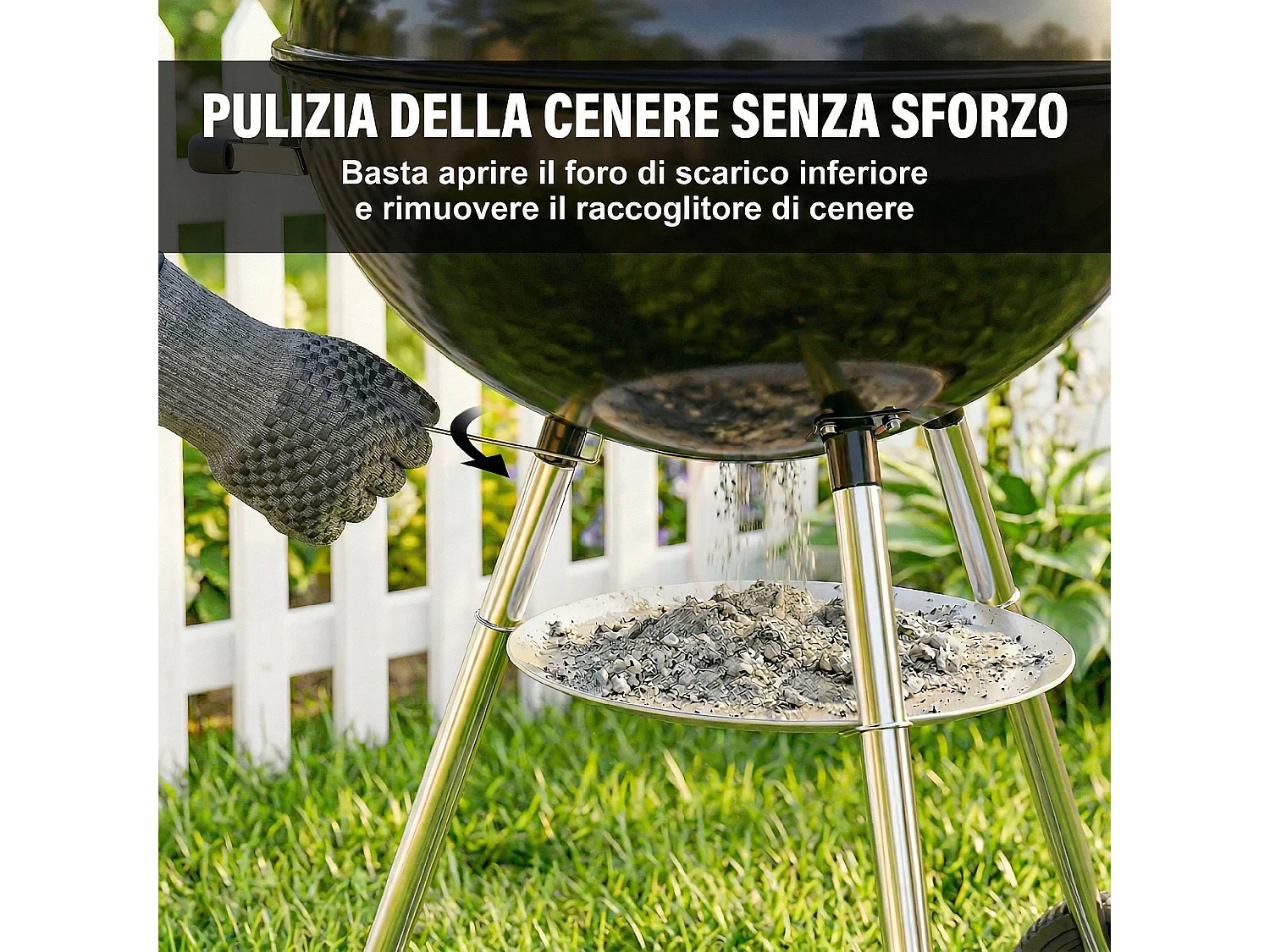 Barbecue portatile a carbone con coperchio in metallo nero
