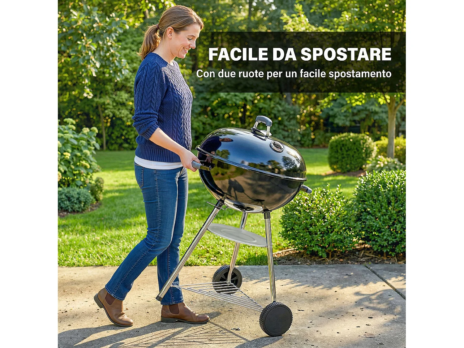 Barbecue portatile a carbone con coperchio in metallo nero