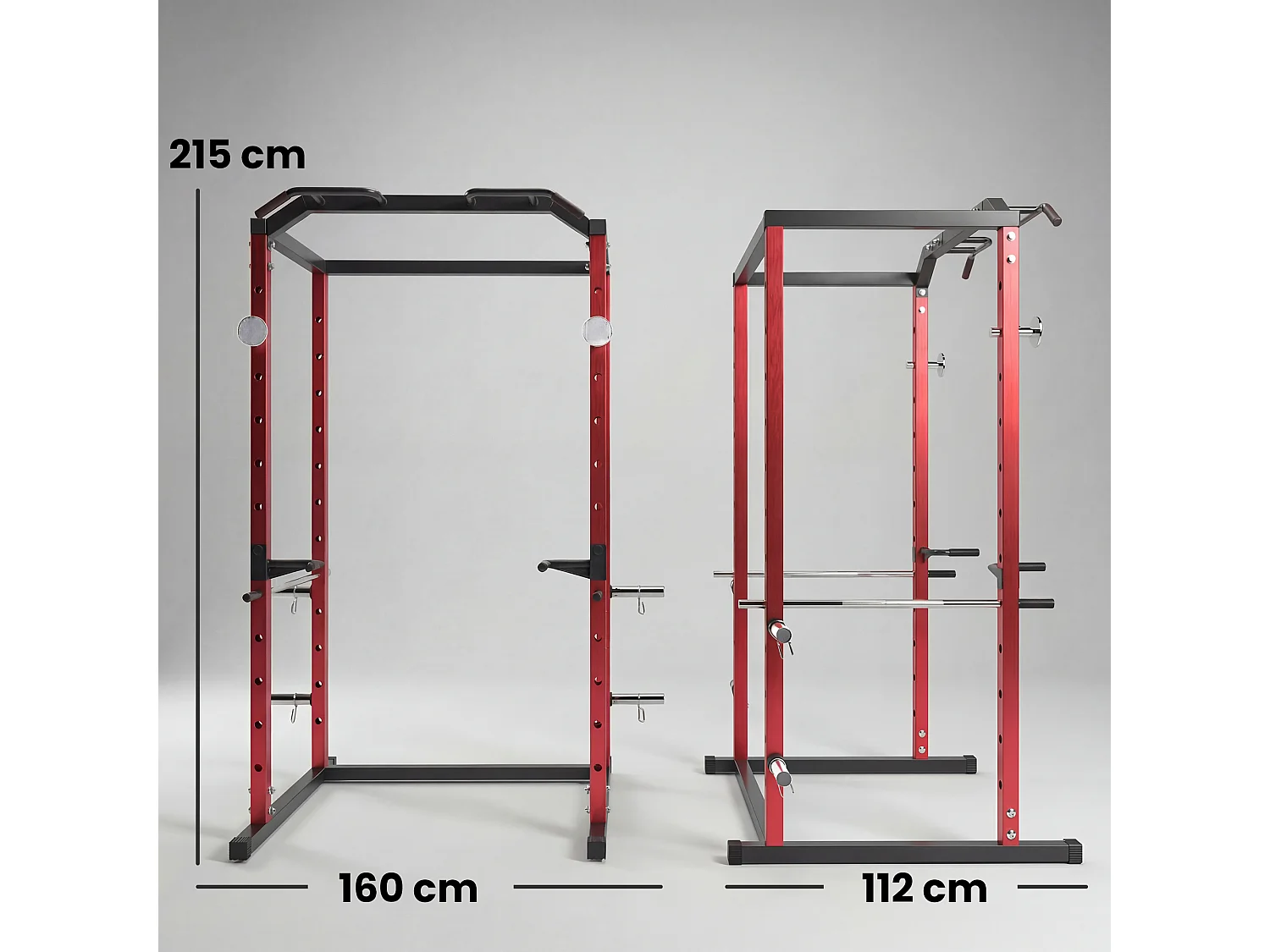 Power cage rack squat regolabile con barra trazioni in acciaio nero