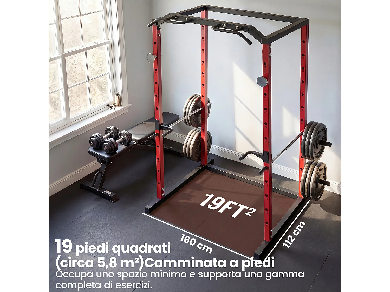 Power cage rack squat regolabile con barra trazioni in acciaio nero