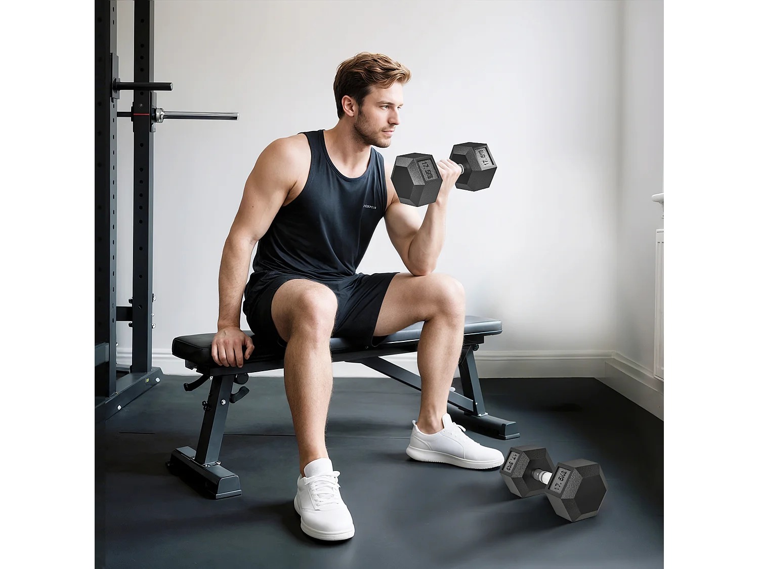 Set di manubri palestra da 2x17.5 kg con impugnatura antiscivolo nero