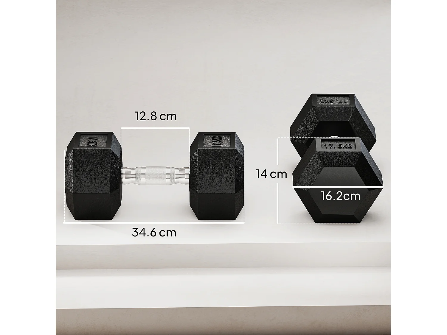 Set di manubri palestra da 2x17.5 kg con impugnatura antiscivolo nero