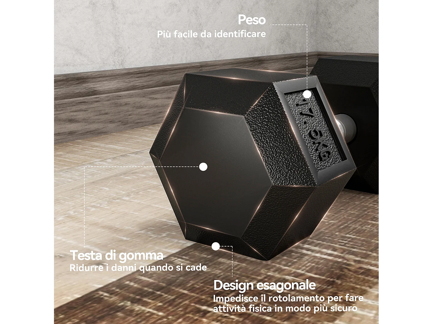 Set di manubri palestra da 2x17.5 kg con impugnatura antiscivolo nero
