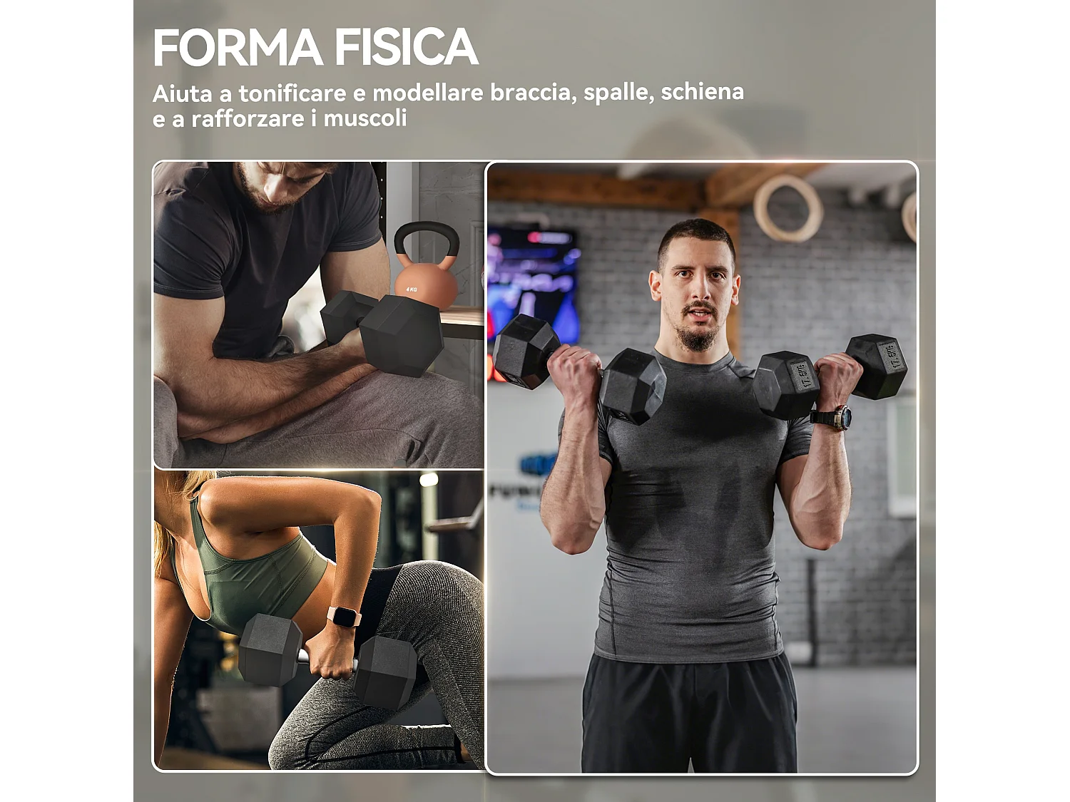 Set di manubri palestra da 2x17.5 kg con impugnatura antiscivolo nero