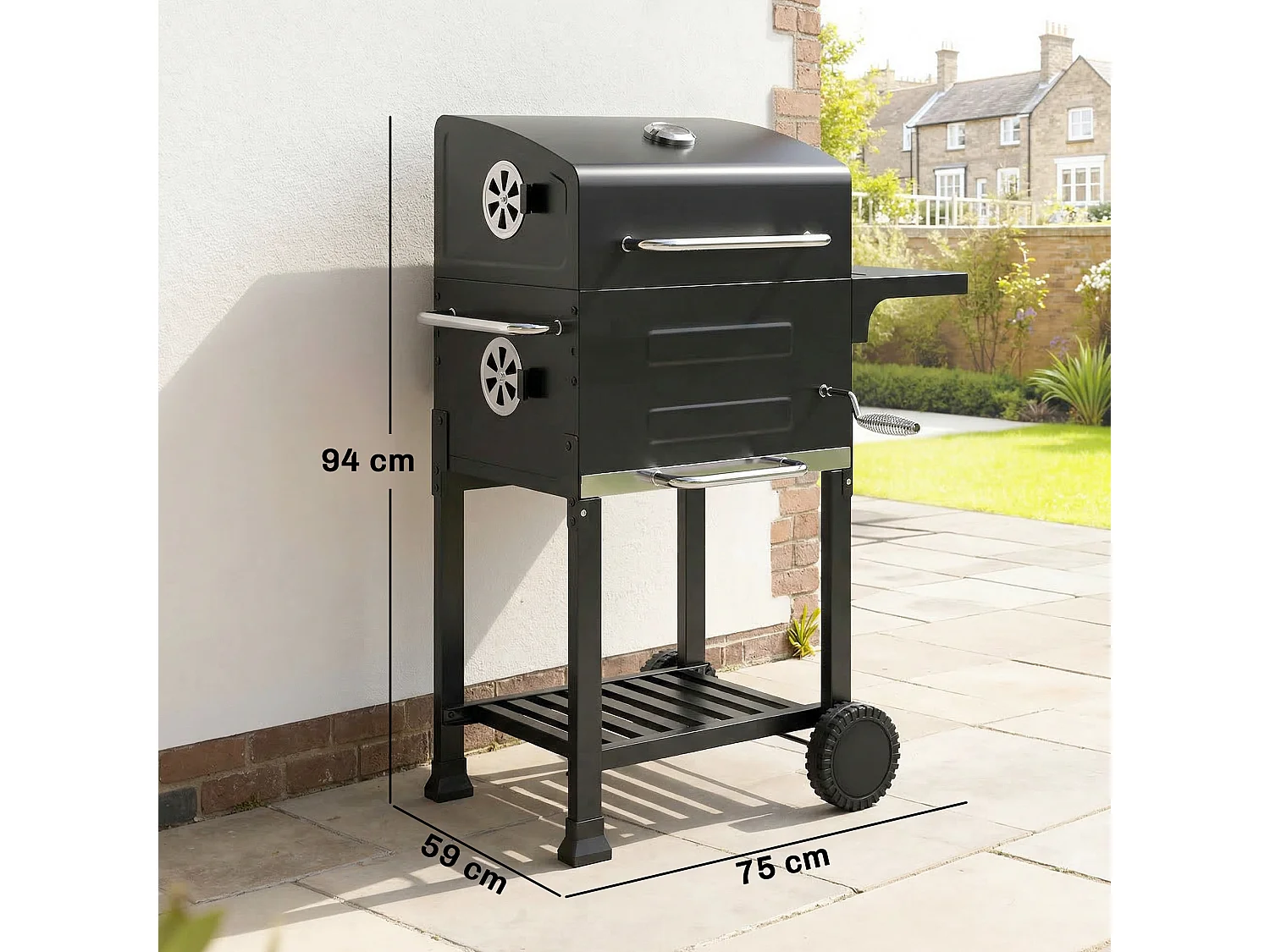 Barbecue a carbone con termometro in metallo nero