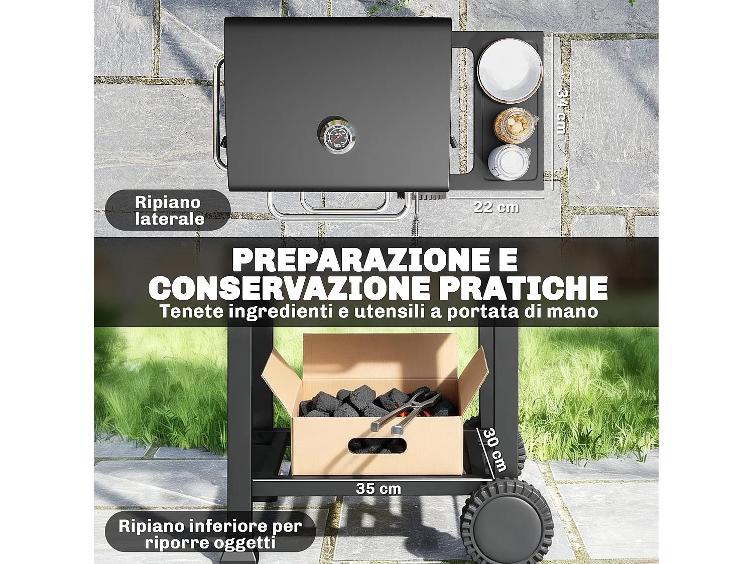 Barbecue a carbone con termometro in metallo nero