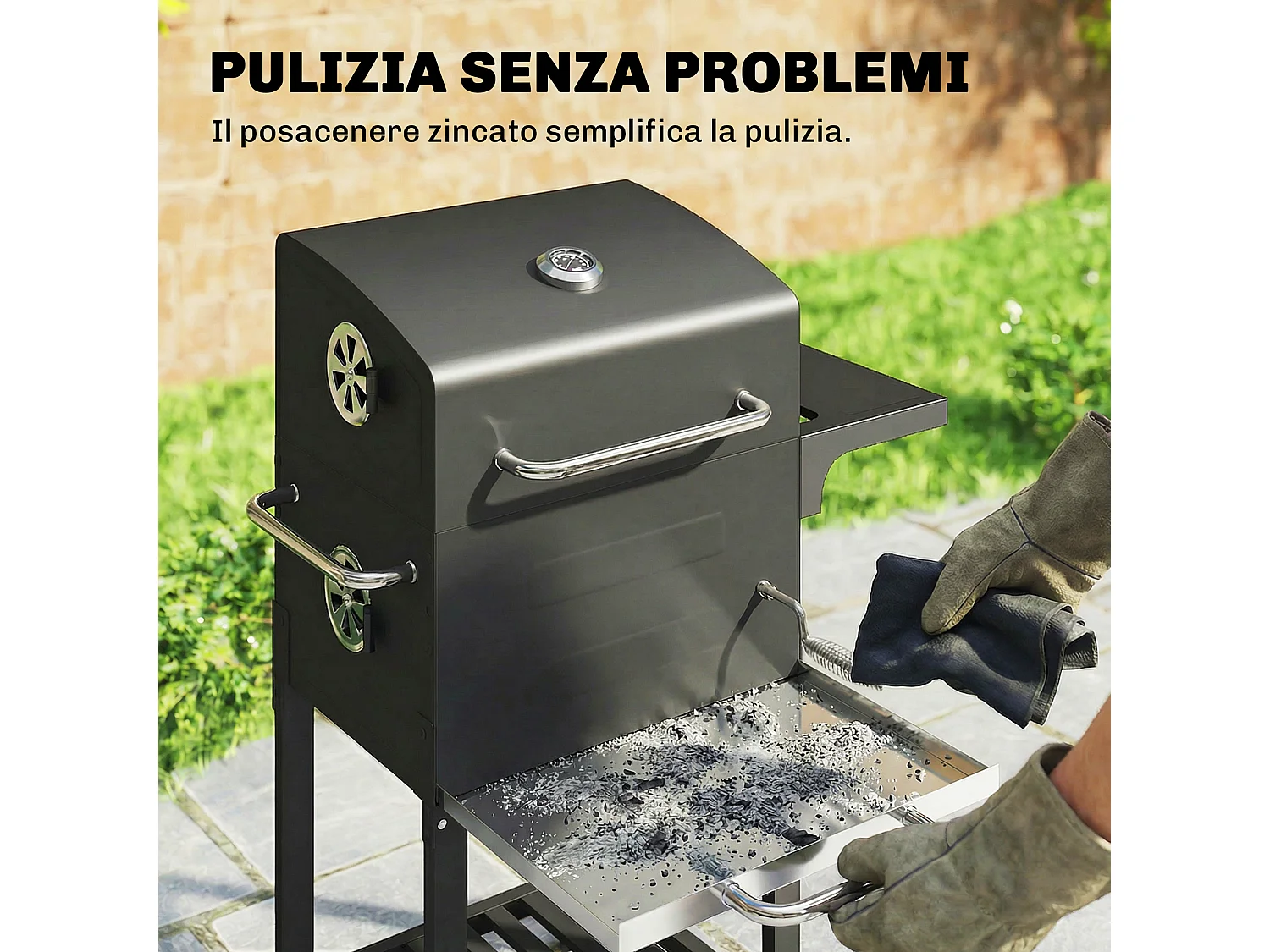 Barbecue a carbone con termometro in metallo nero