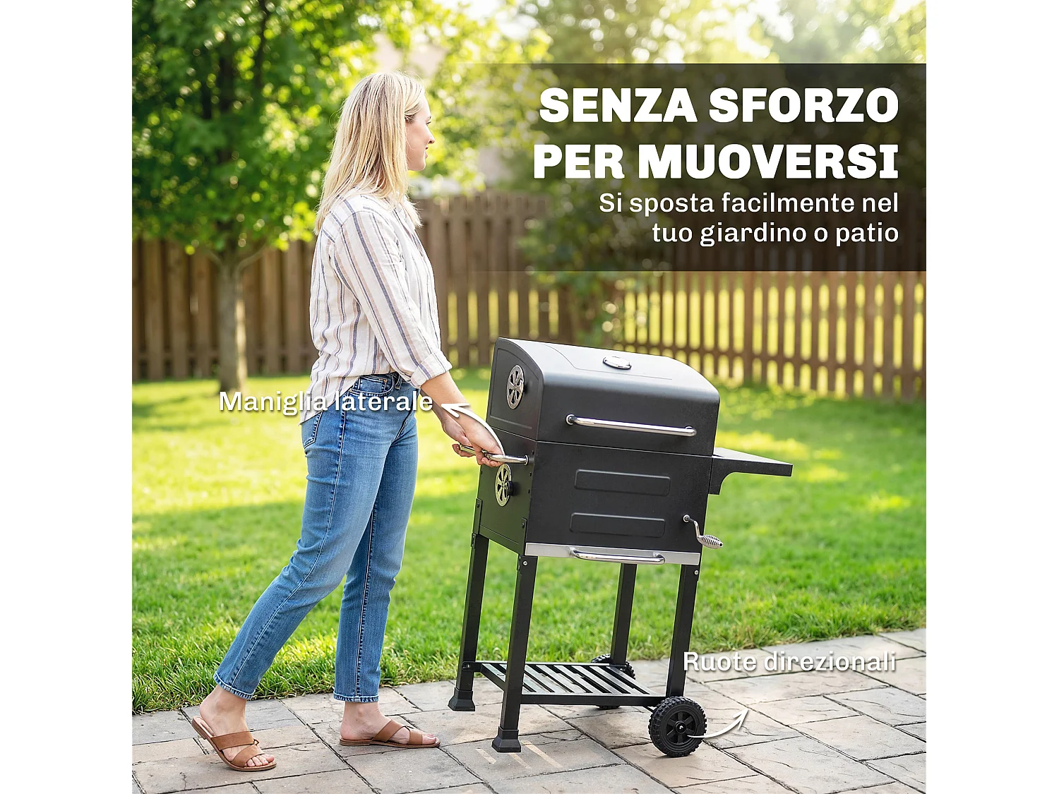 Barbecue a carbone con termometro in metallo nero