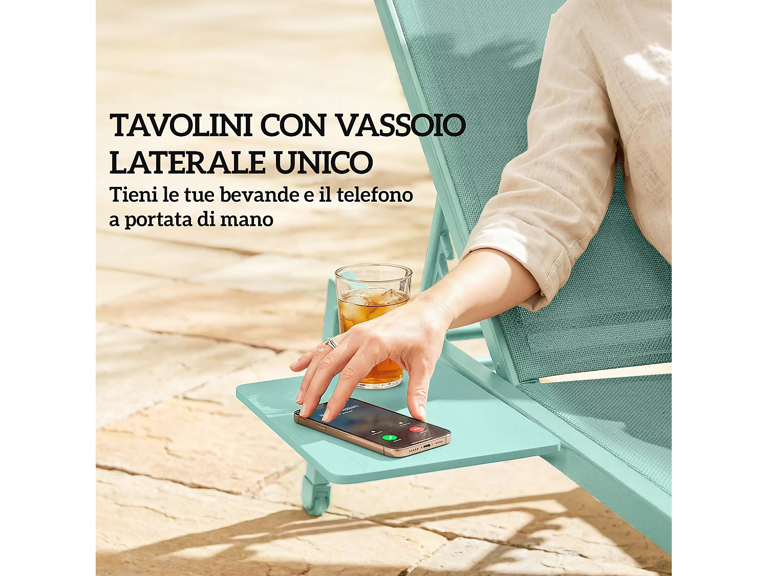 Set 2 lettini prendisole con tavolino laterale verde