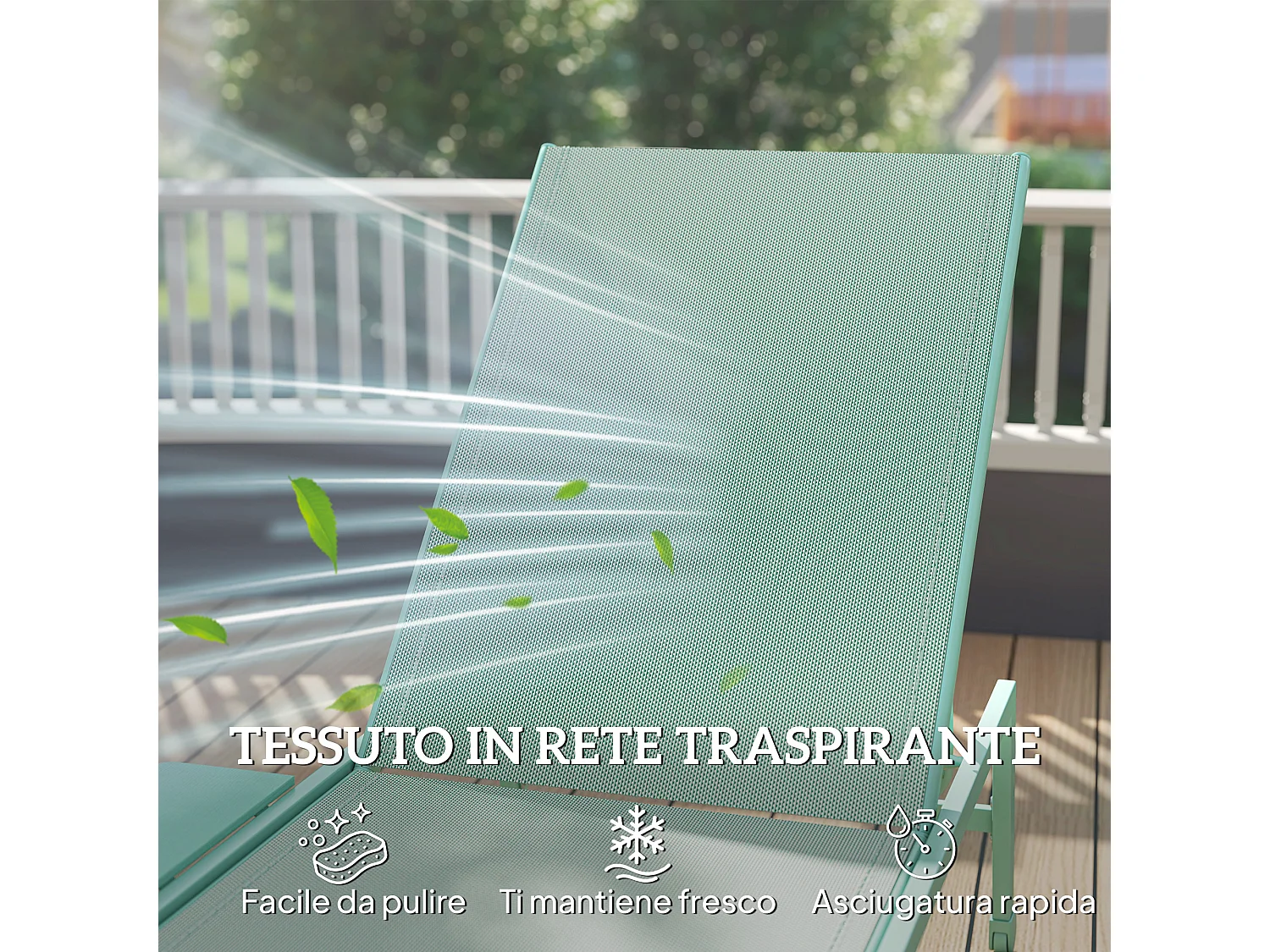 Set 2 lettini prendisole con tavolino laterale verde