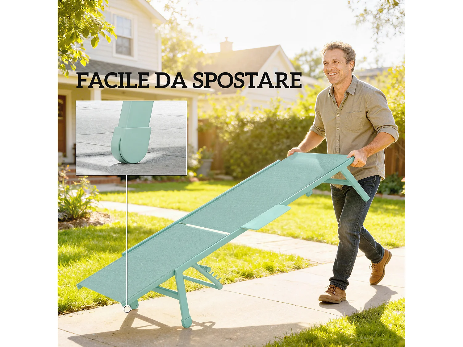 Set 2 lettini prendisole con tavolino laterale verde