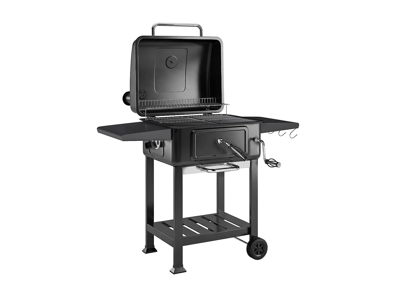 Barbecue a carbone con smoker e ruote in metallo nero