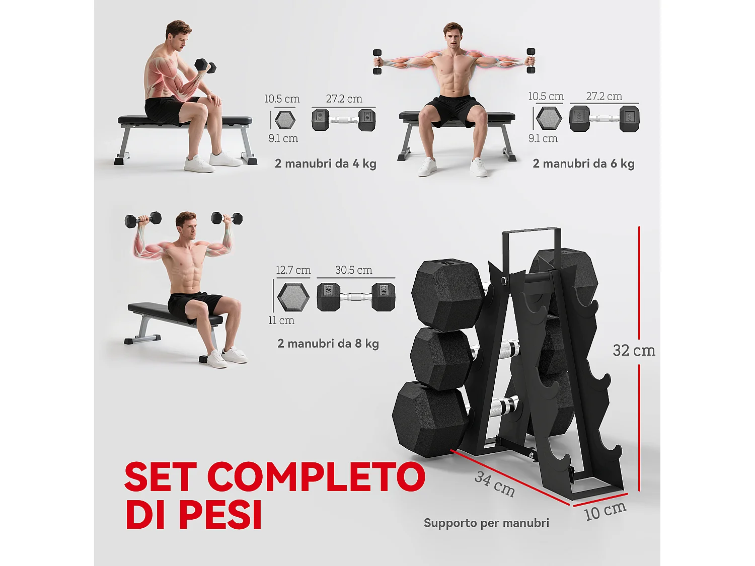 Set di manubri palestra con supporto in metallo