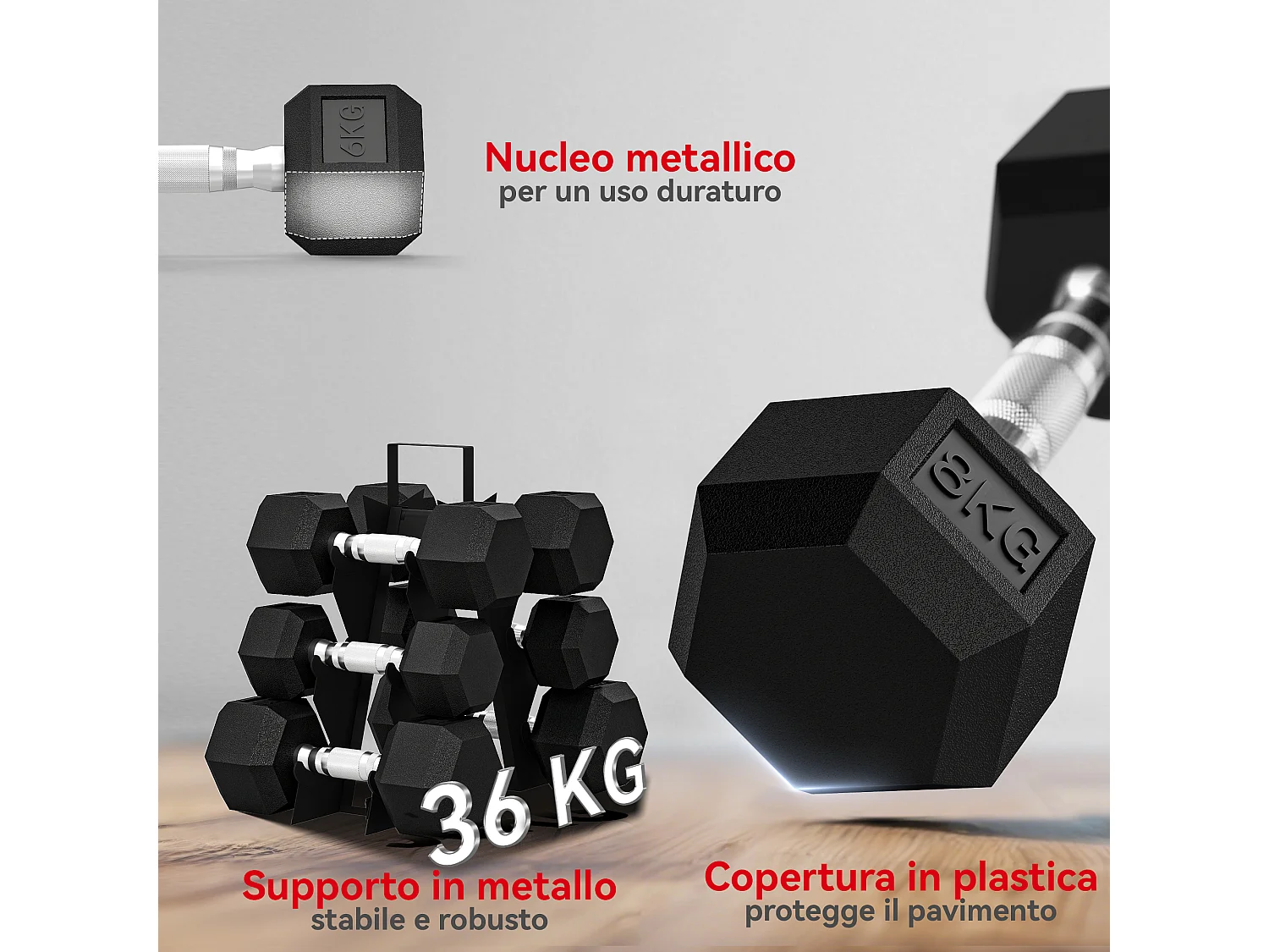 Set di manubri palestra con supporto in metallo