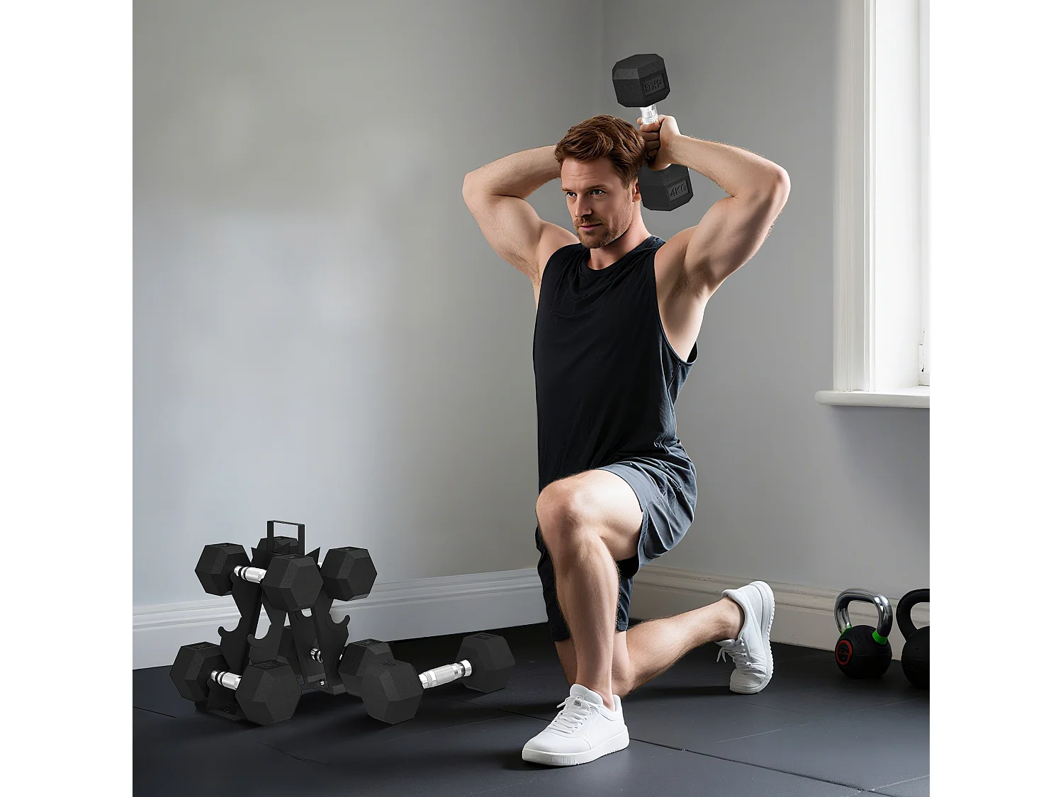 Set di manubri palestra con supporto in metallo