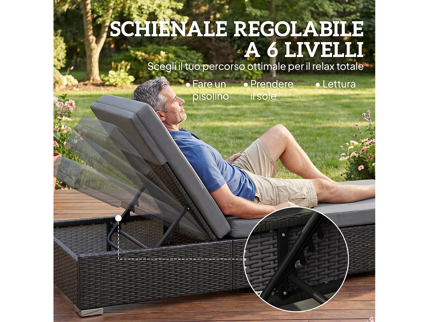 Set 2 sdraio giardino con tavolino laterale grigio scuro