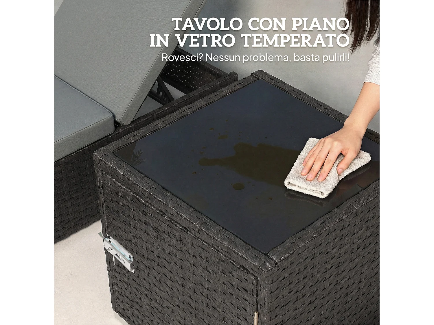 Set 2 sdraio giardino con tavolino laterale grigio scuro