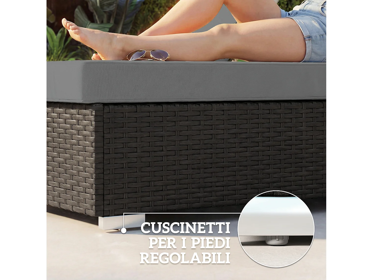 Set 2 sdraio giardino con tavolino laterale grigio scuro