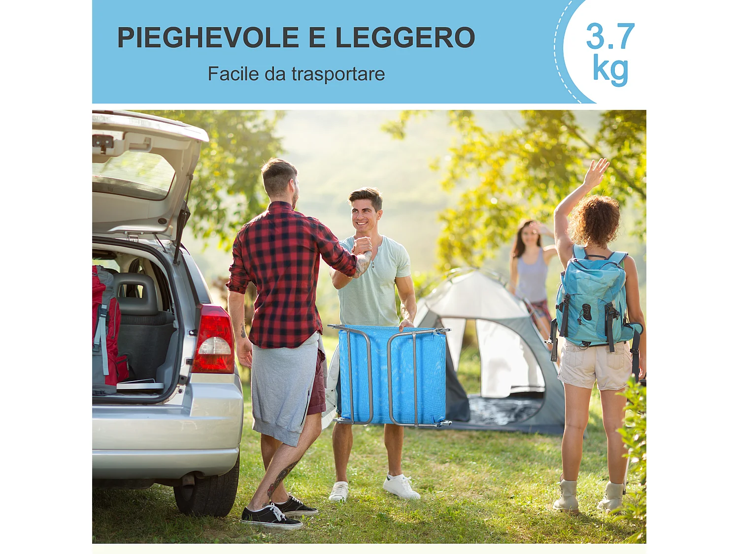Lettino prendisole pieghevole schienale reclinabile e cuscino