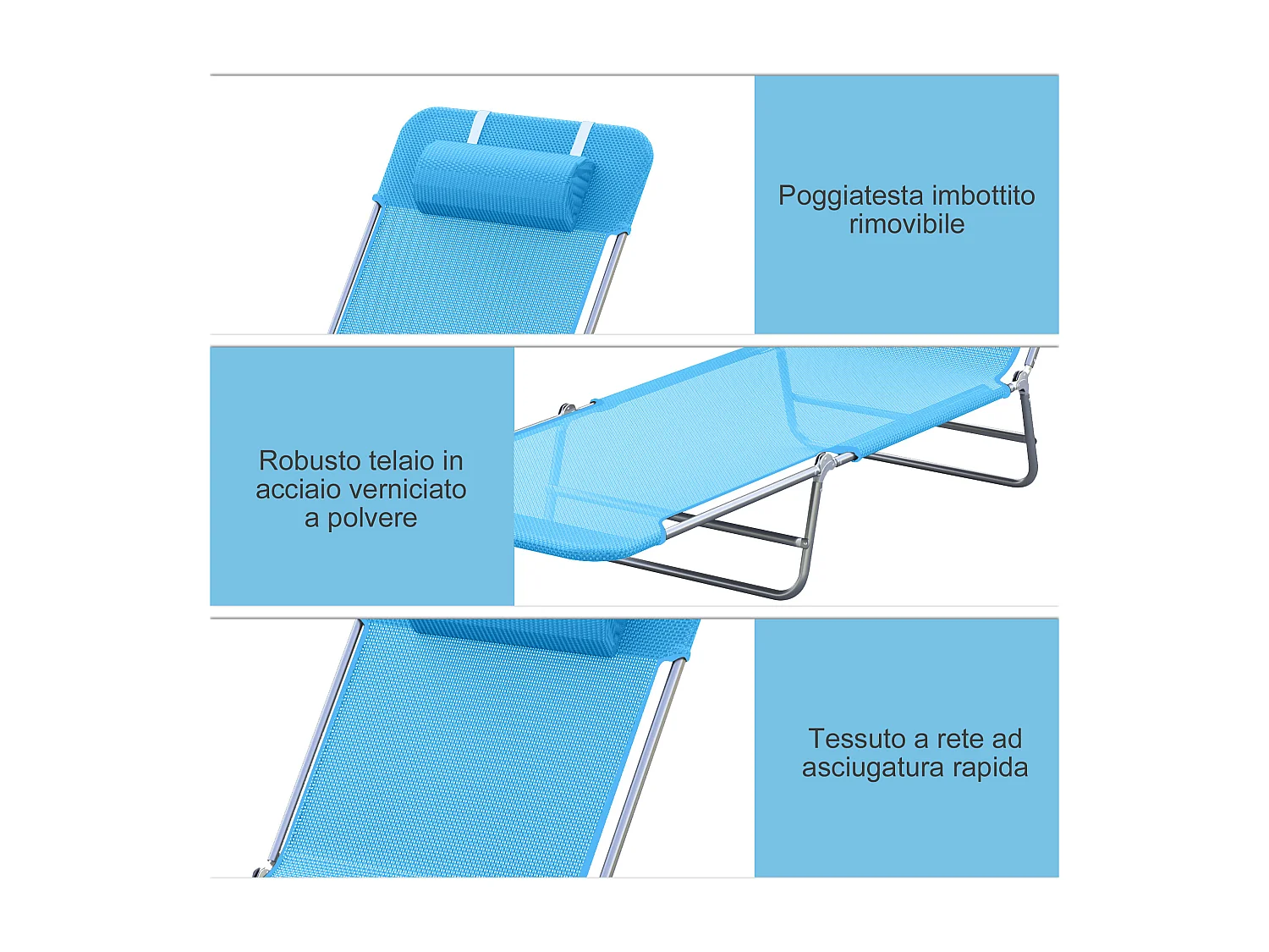 Lettino prendisole pieghevole schienale reclinabile e cuscino