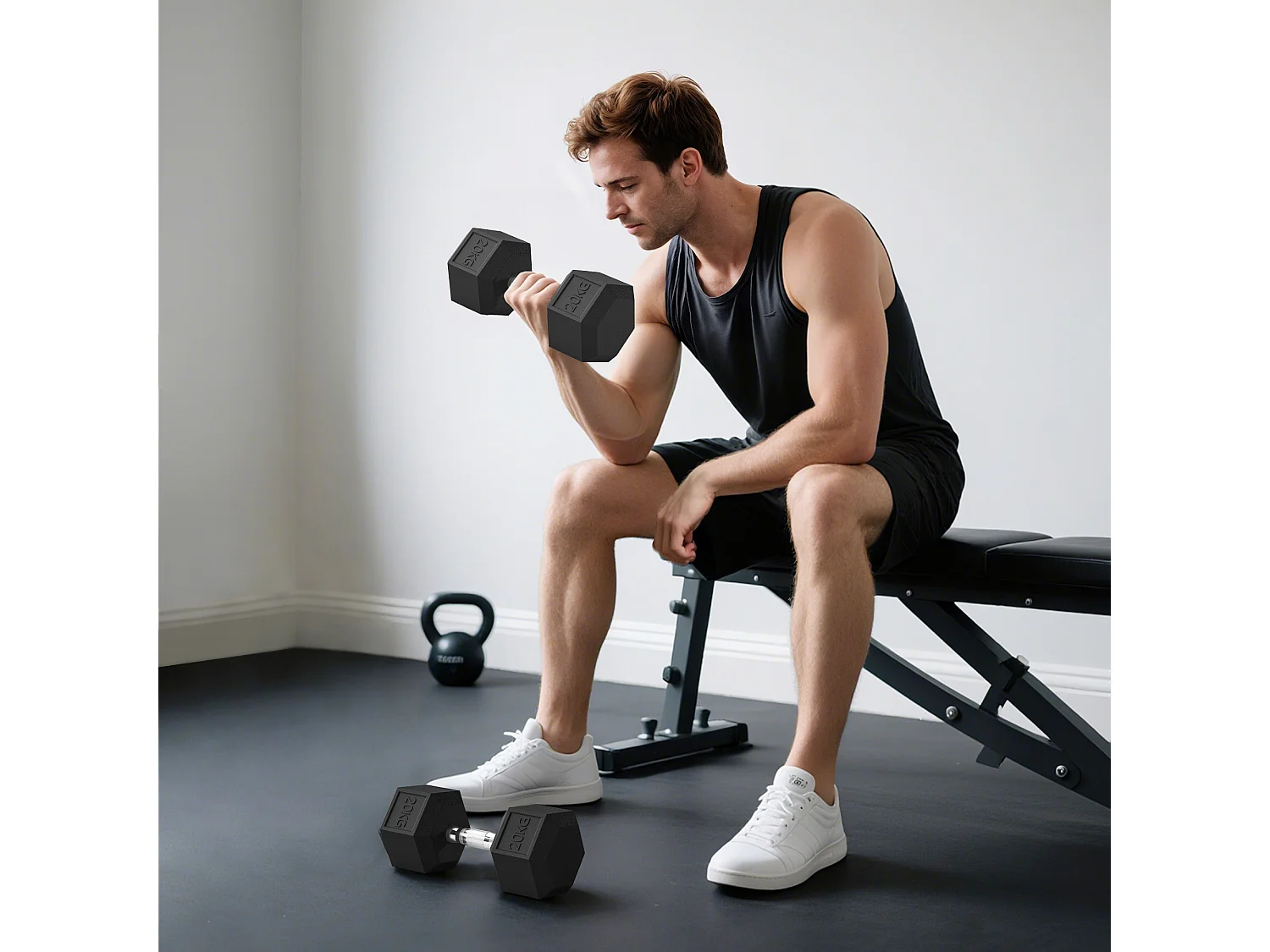 Set di manubri da 2x20 kg con impugnatura antiscivolo in metallo