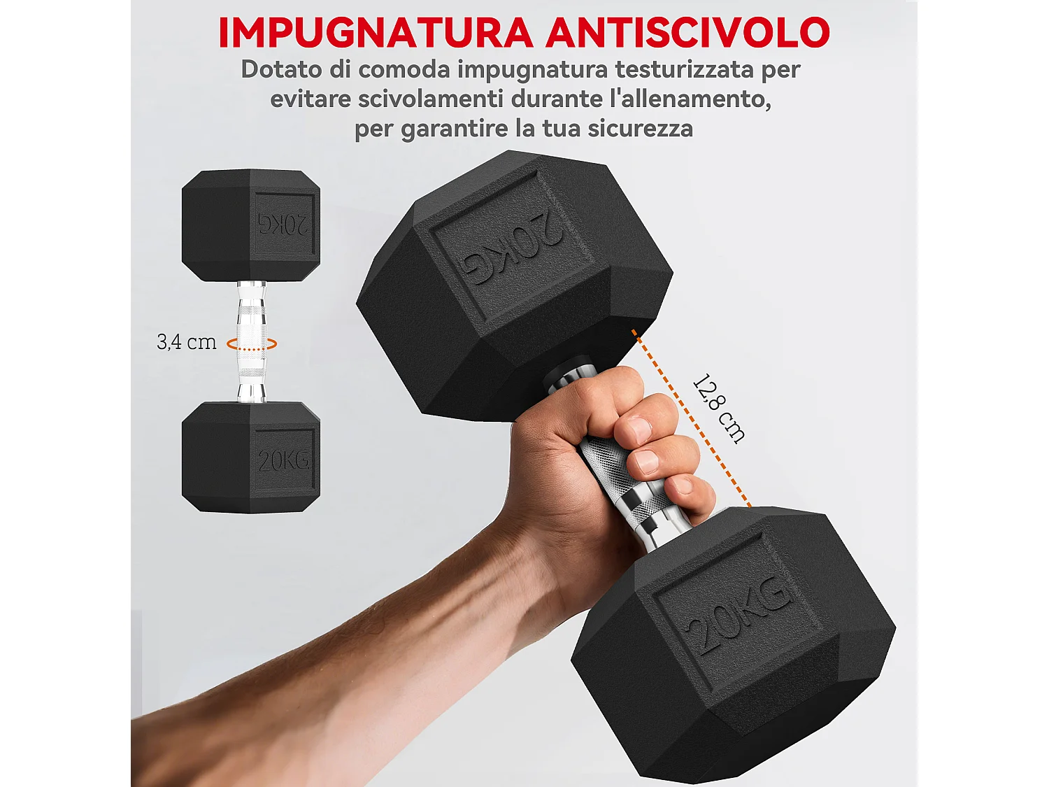 Set di manubri da 2x20 kg con impugnatura antiscivolo in metallo