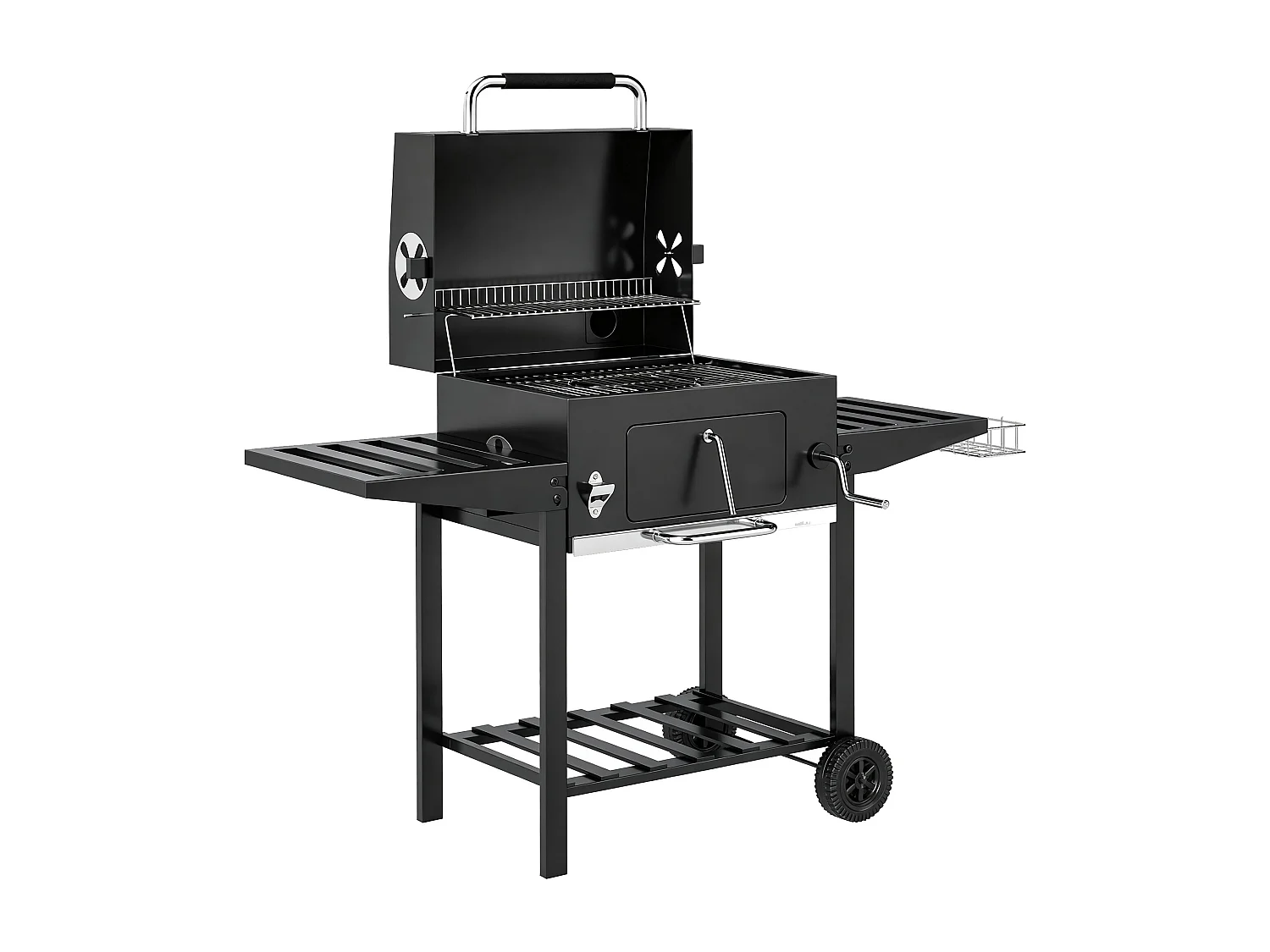 Barbecue a carbone a rotelle con griglia regolabile nero