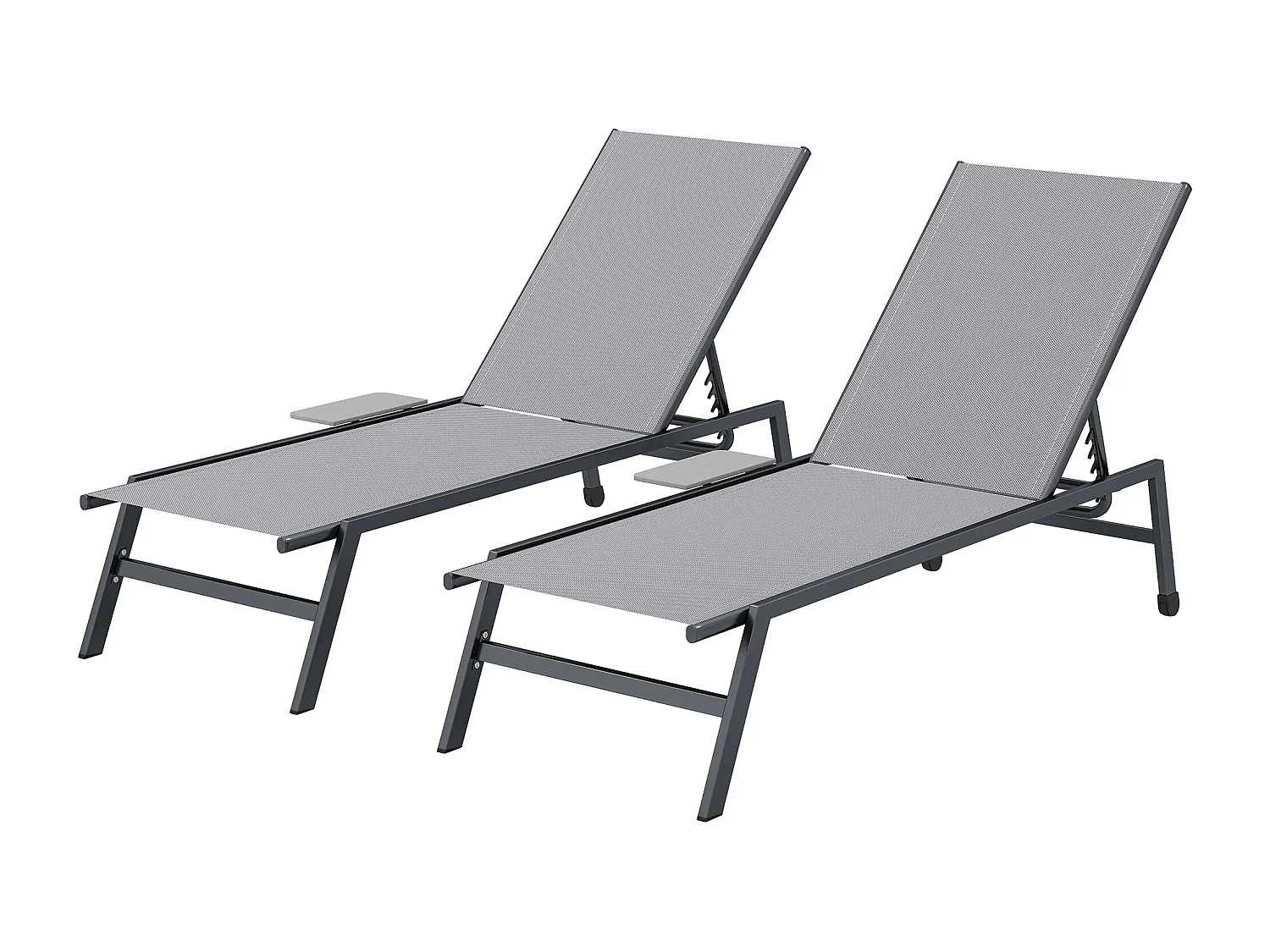Set 2 lettini prendisole con tavolino laterale grigio