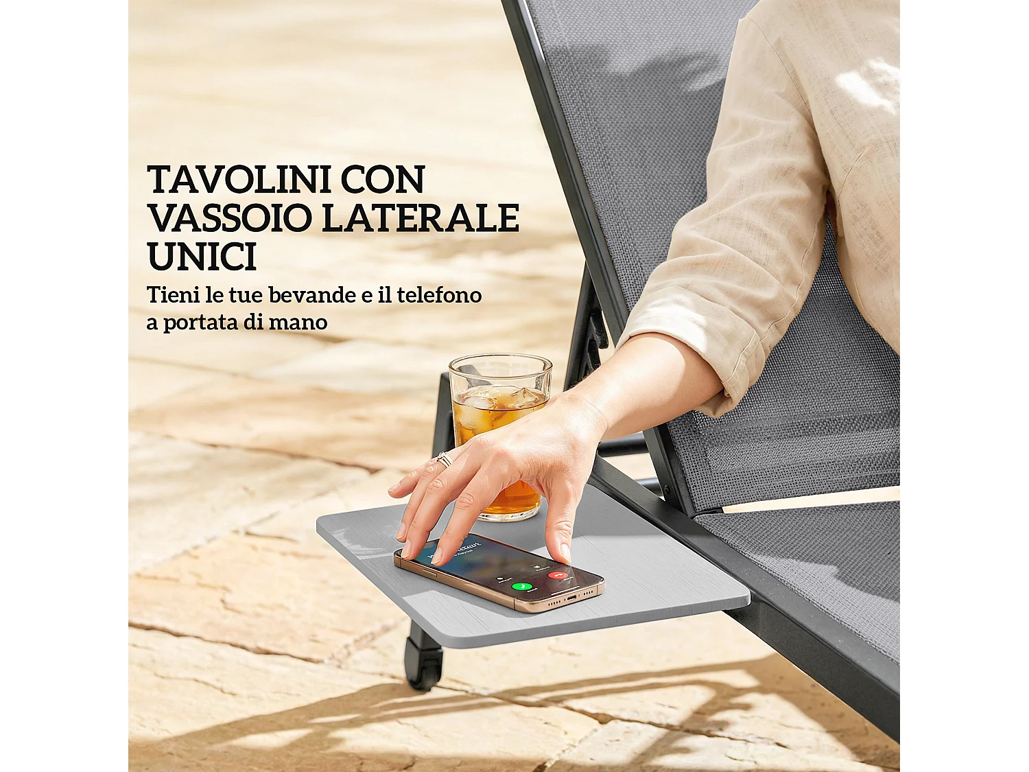 Set 2 lettini prendisole con tavolino laterale grigio
