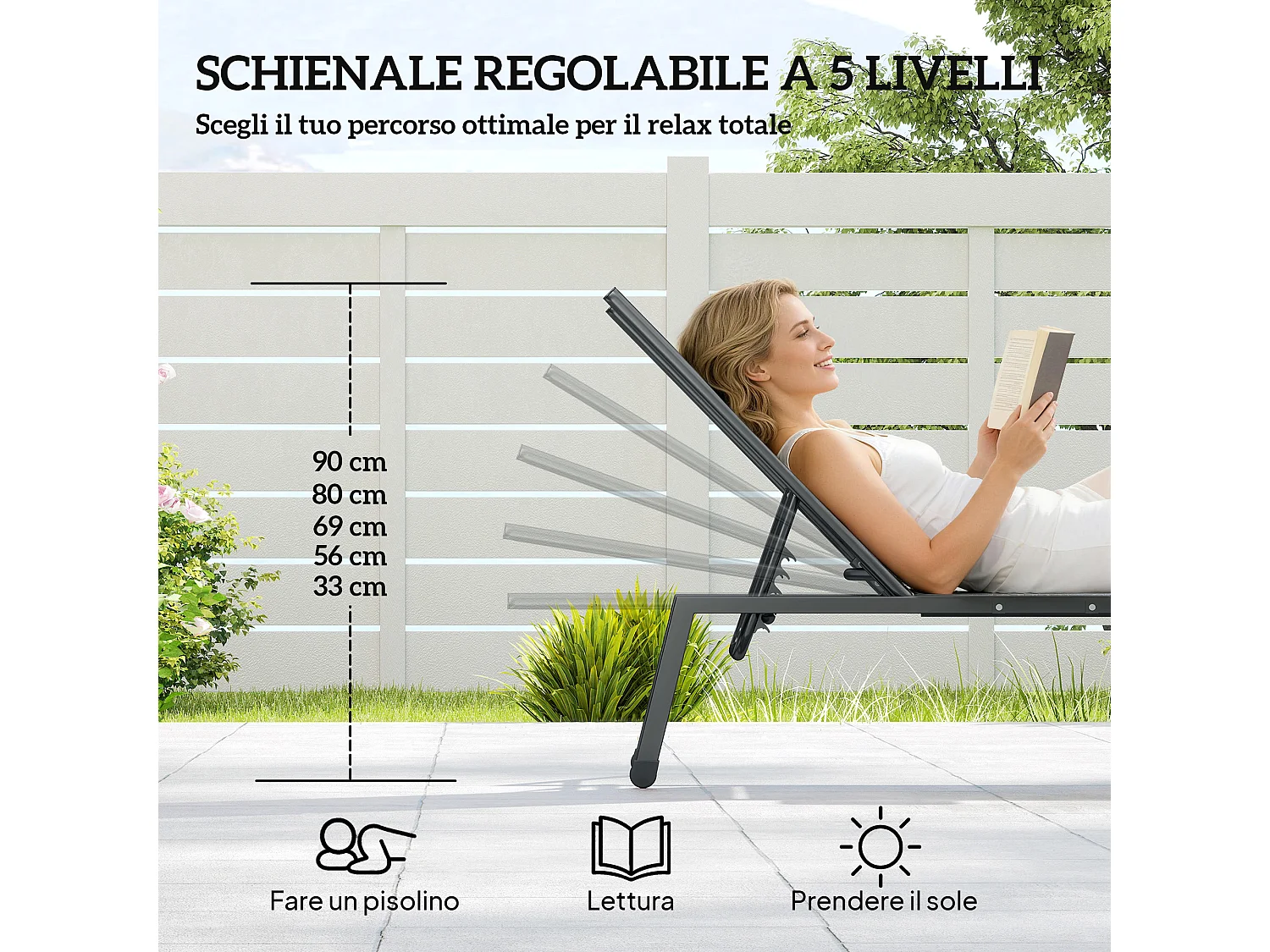 Set 2 lettini prendisole con tavolino laterale grigio