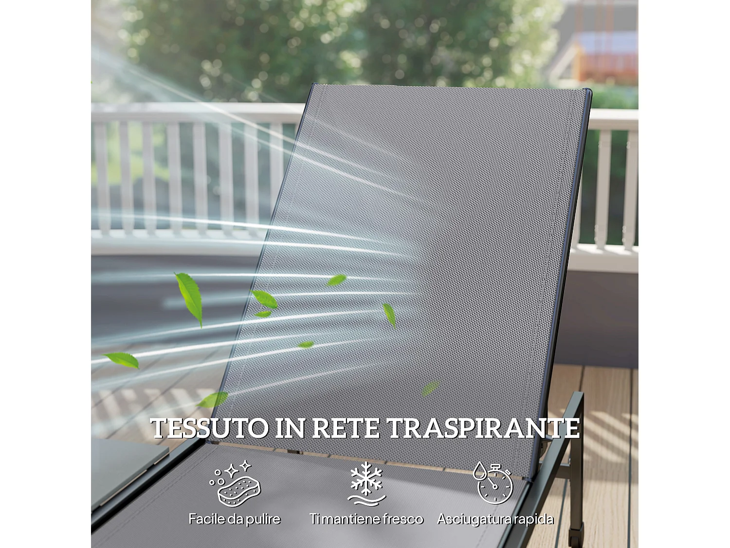 Set 2 lettini prendisole con tavolino laterale grigio