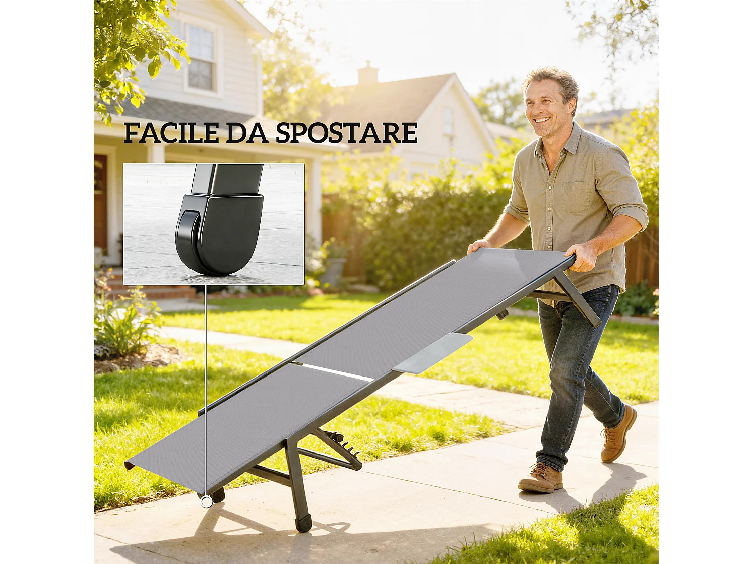 Set 2 lettini prendisole con tavolino laterale grigio