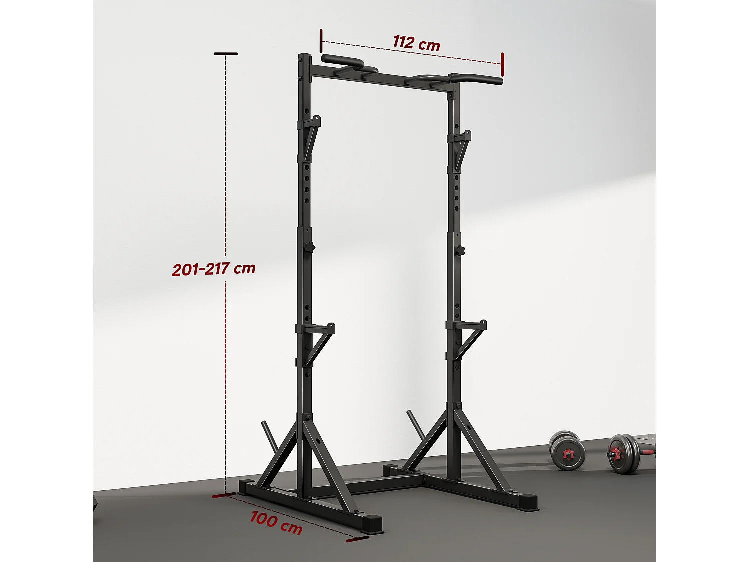 Squat rack regolabile a doppio supporto in acciaio nero