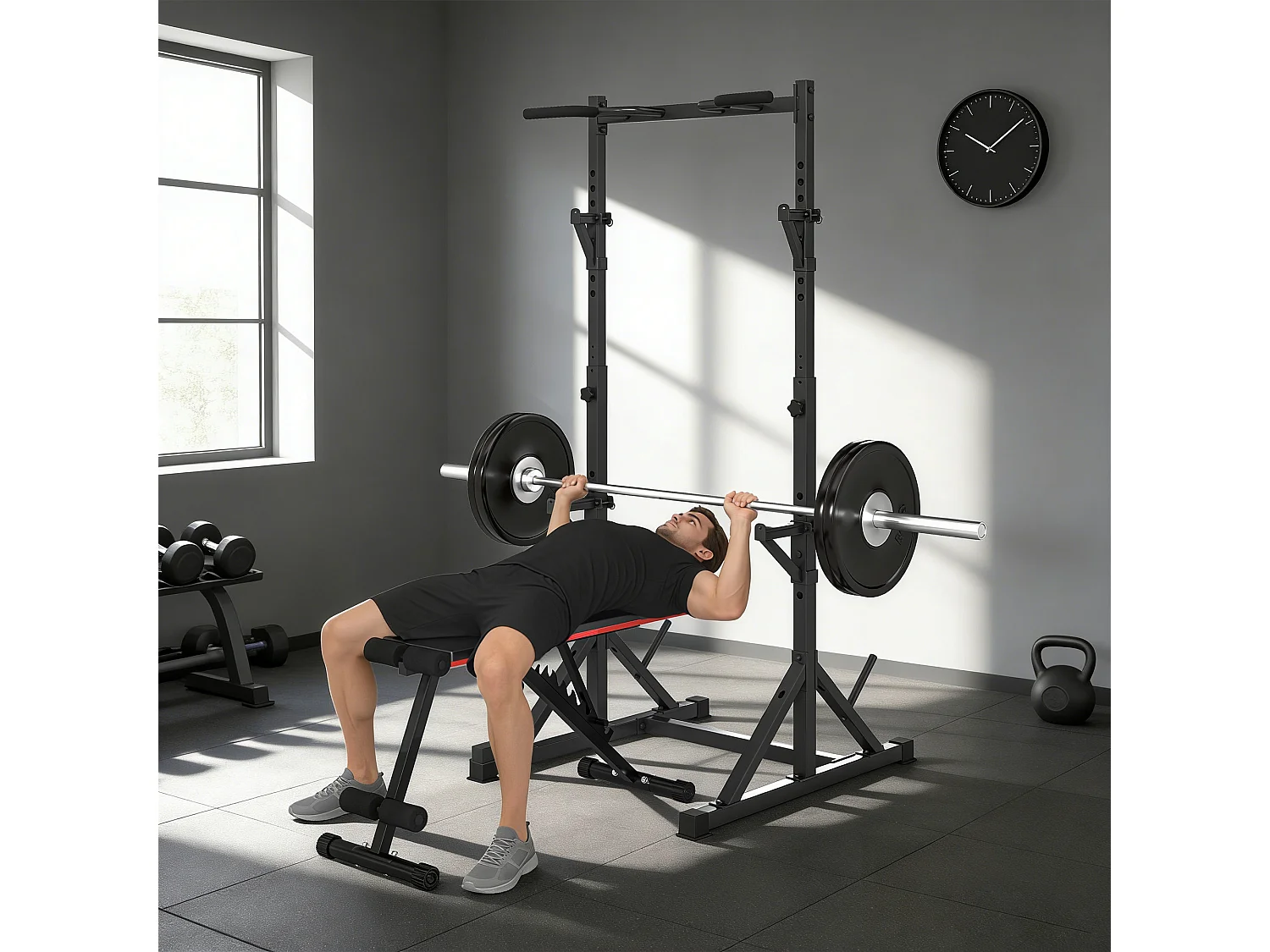 Squat rack regolabile a doppio supporto in acciaio nero