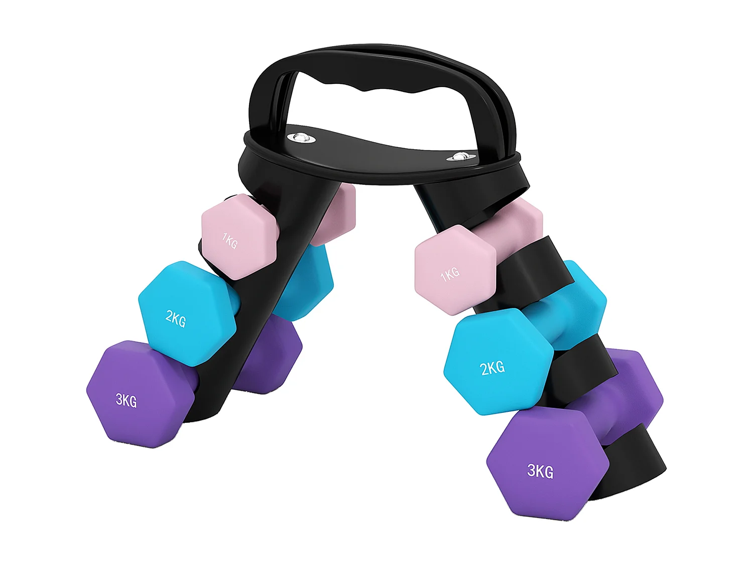 Set di manubri con supporto pieghevole in metallo rosa azzurro viola