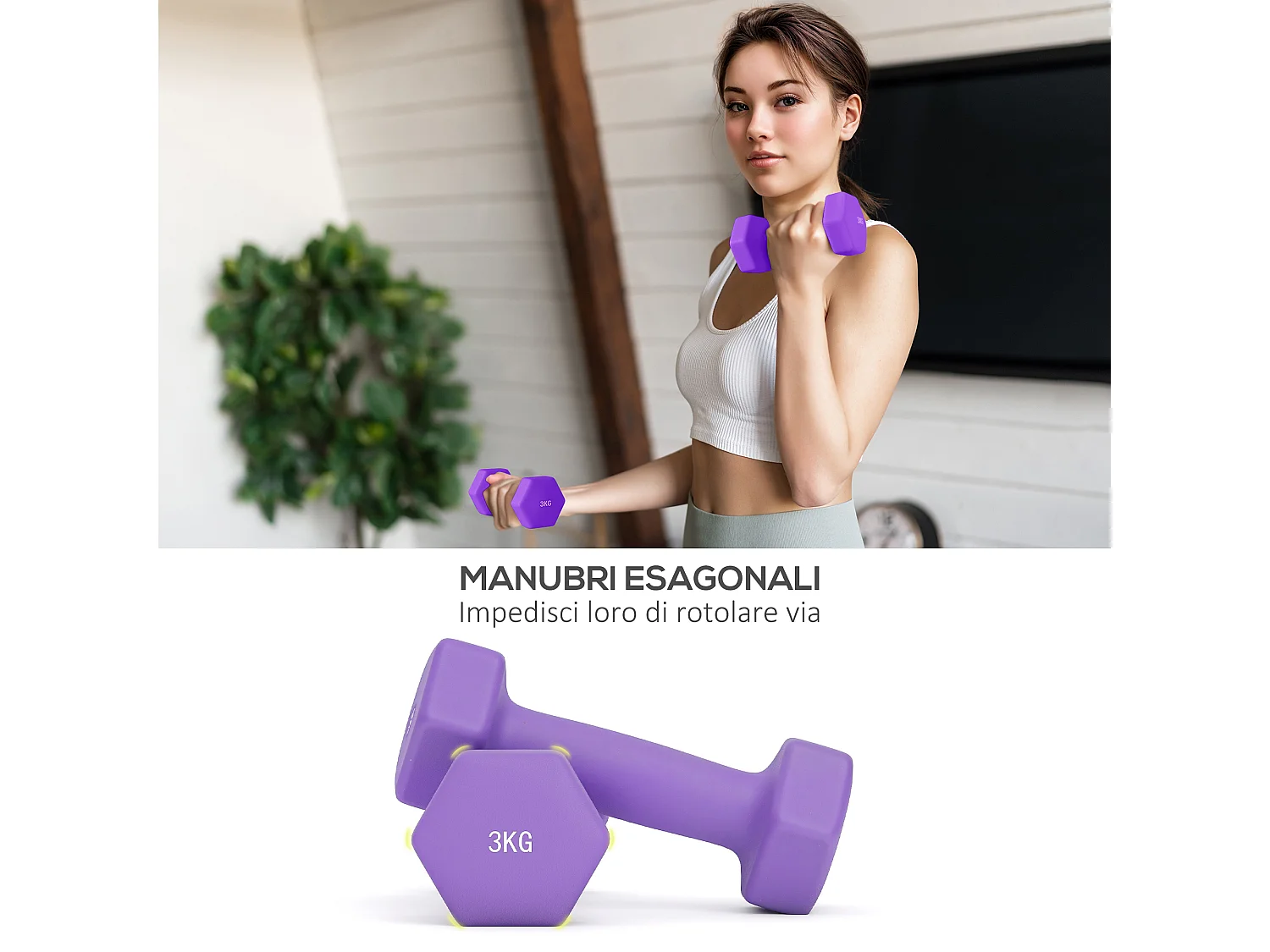 Set di manubri con supporto pieghevole in metallo rosa azzurro viola