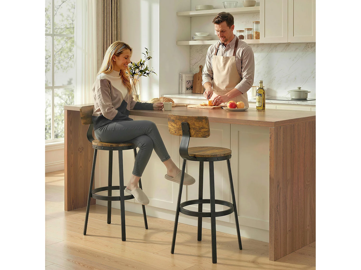 Set 2 sgabelli da bar con poggiapiedi 37x47x96 cm marrone