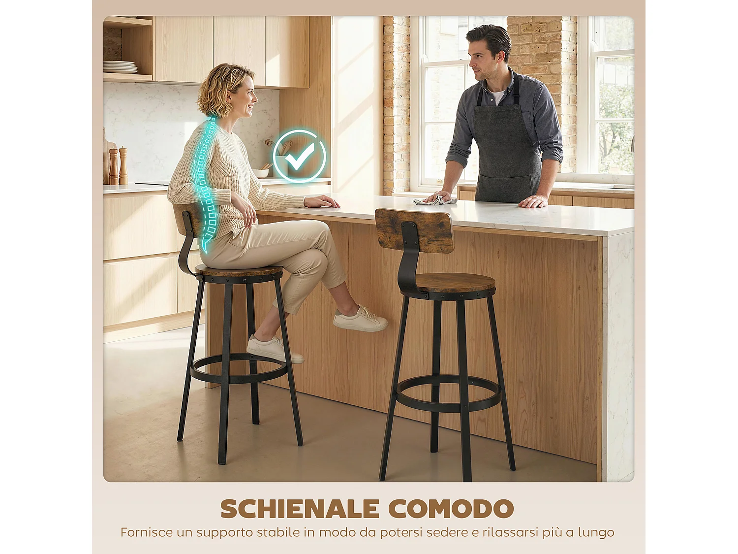 Set 2 sgabelli da bar con poggiapiedi 37x47x96 cm marrone