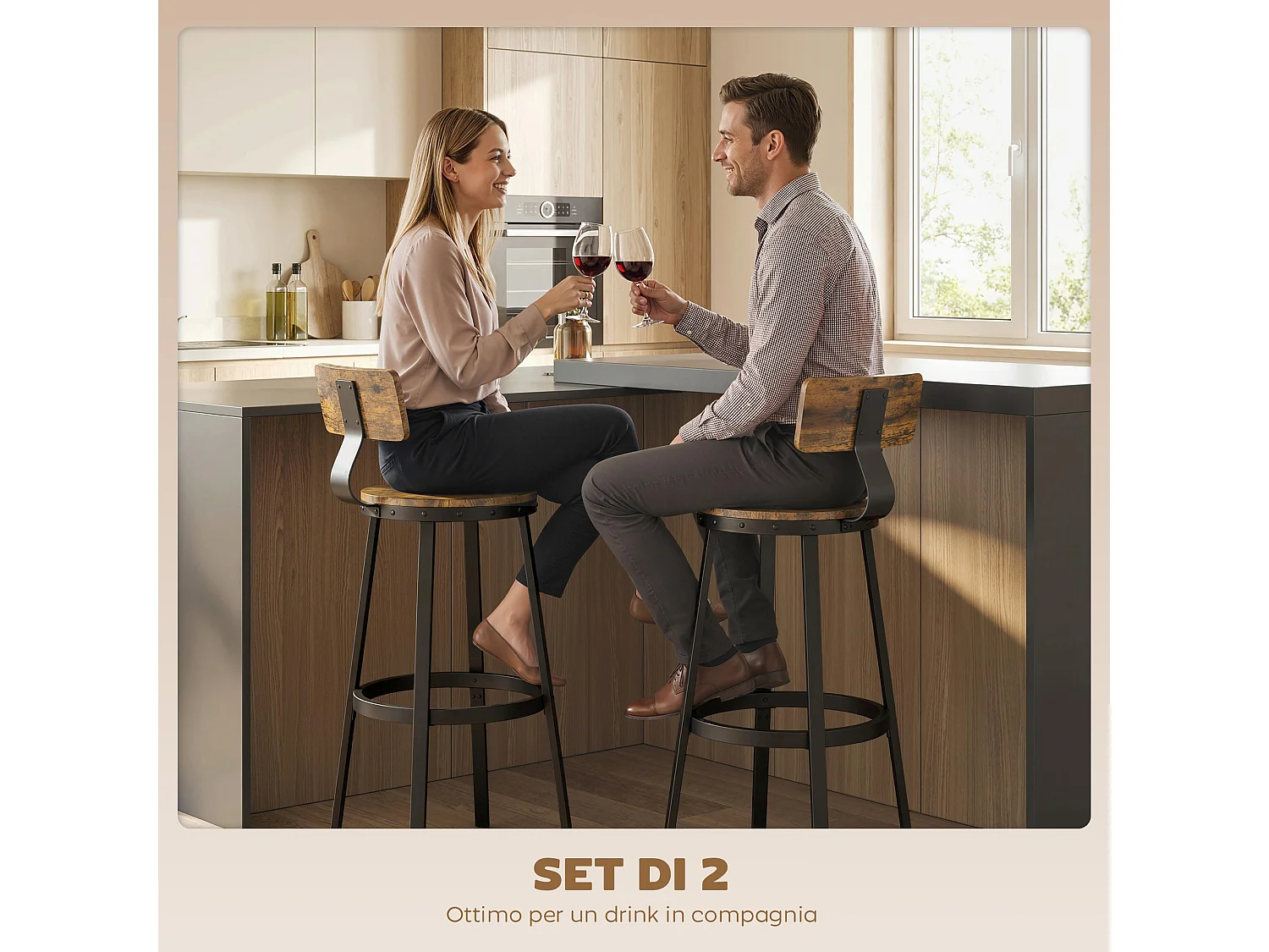 Set 2 sgabelli da bar con poggiapiedi 37x47x96 cm marrone