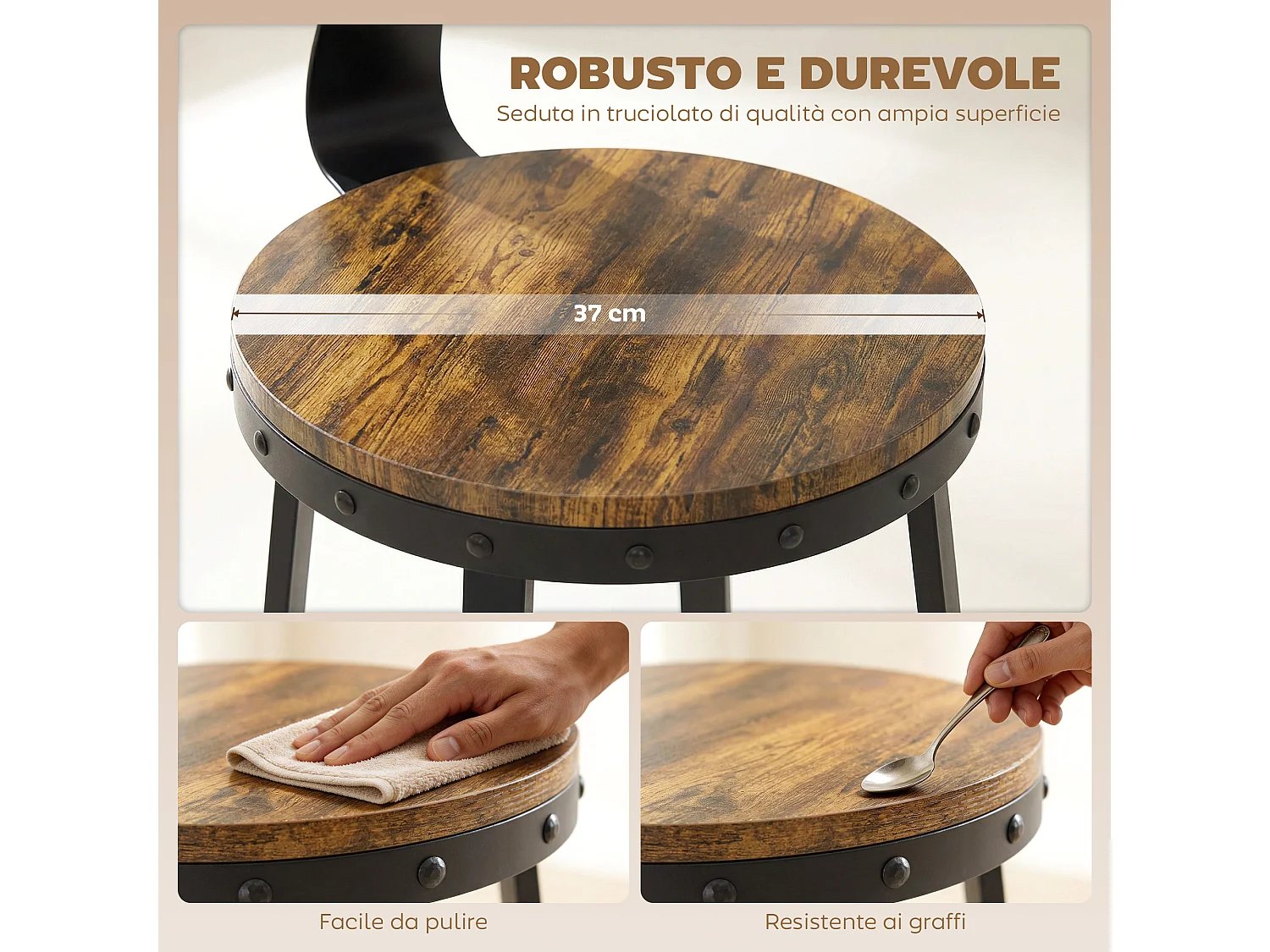 Set 2 sgabelli da bar con poggiapiedi 37x47x96 cm marrone