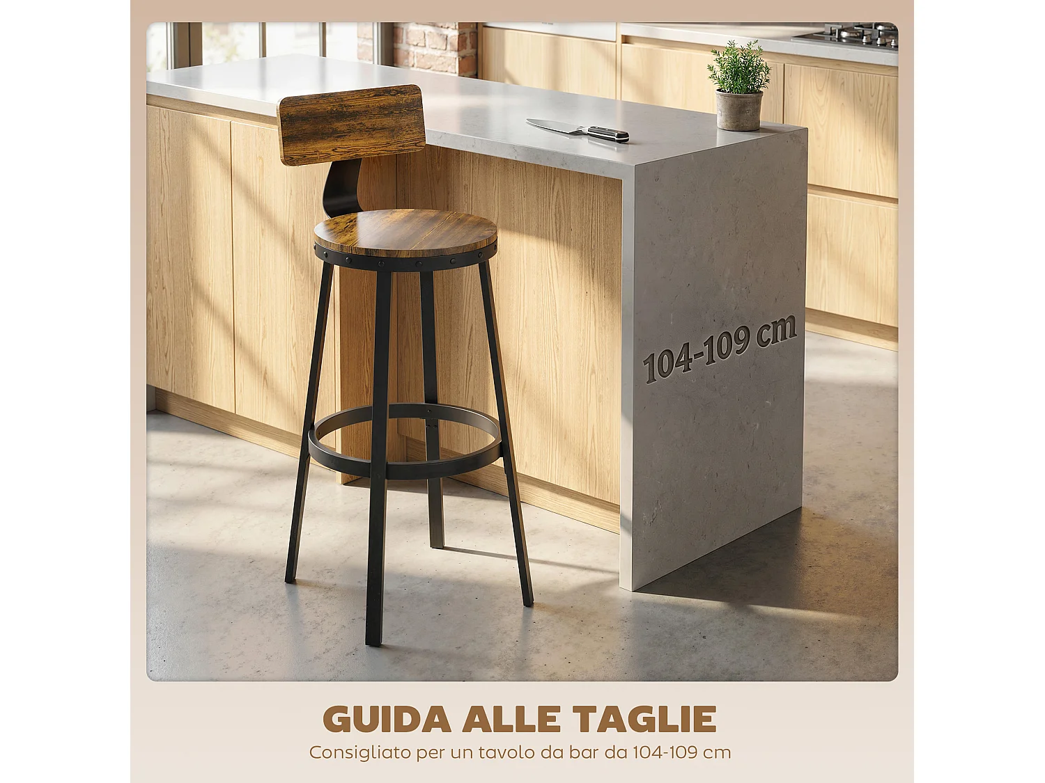Set 2 sgabelli da bar con poggiapiedi 37x47x96 cm marrone