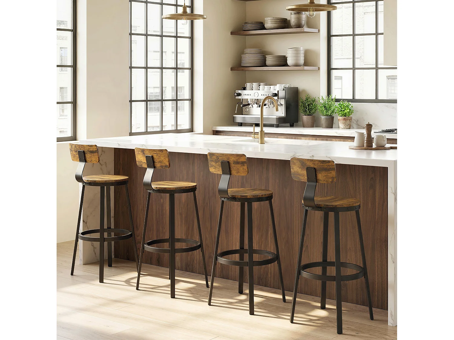 Set 2 sgabelli da bar con poggiapiedi 37x47x96 cm marrone