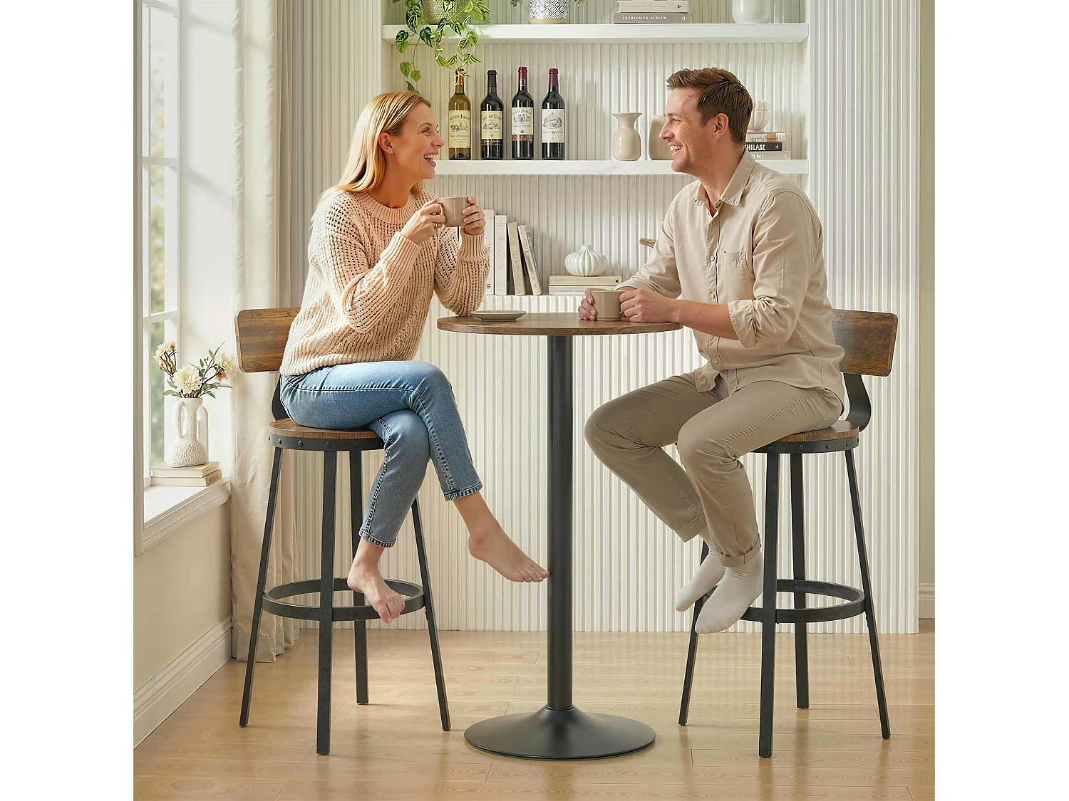 Set 2 sgabelli da bar con poggiapiedi 37x47x96 cm marrone