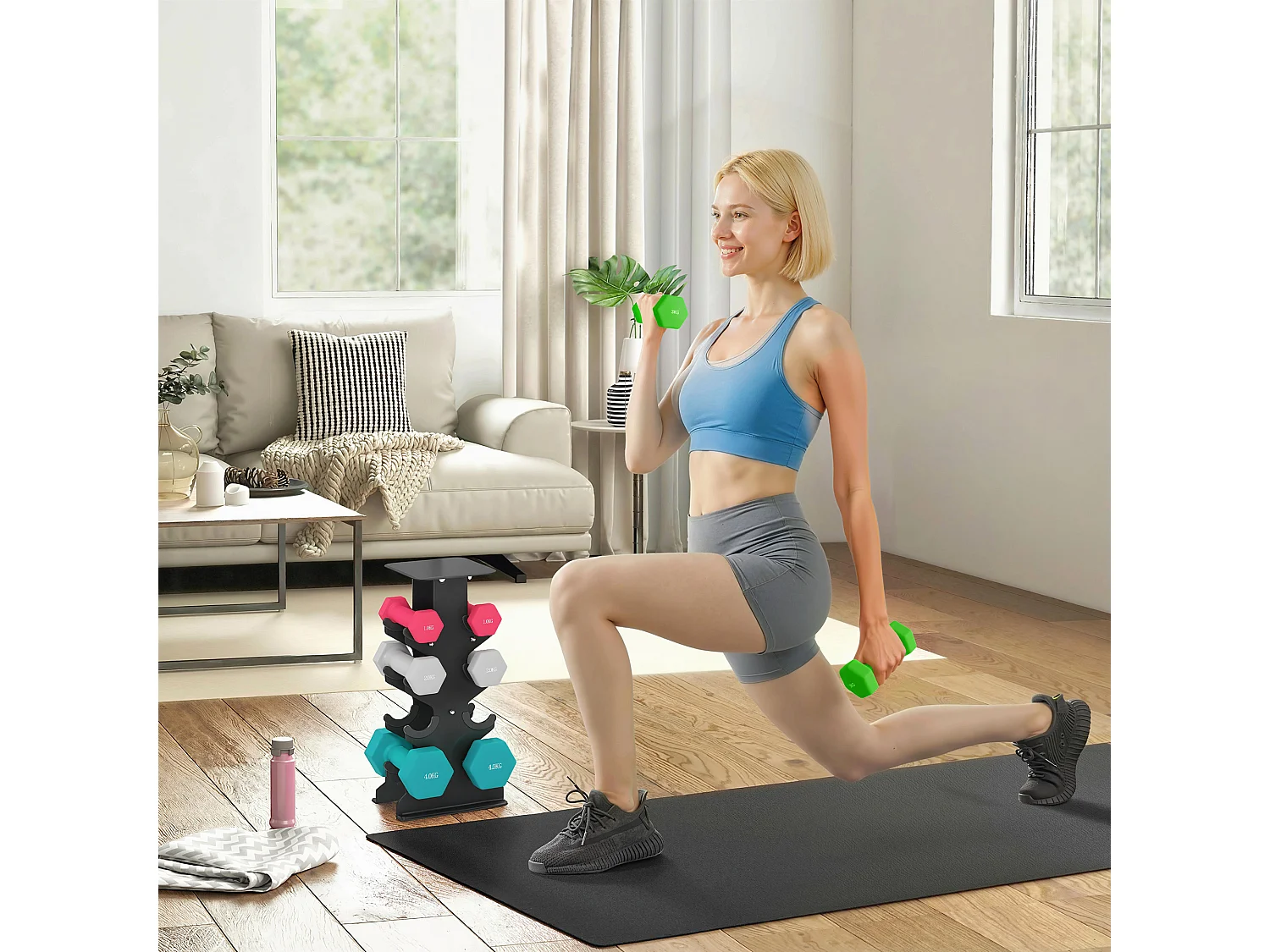 Set 8 manubri pesi esagonali antiscivolo multicolore