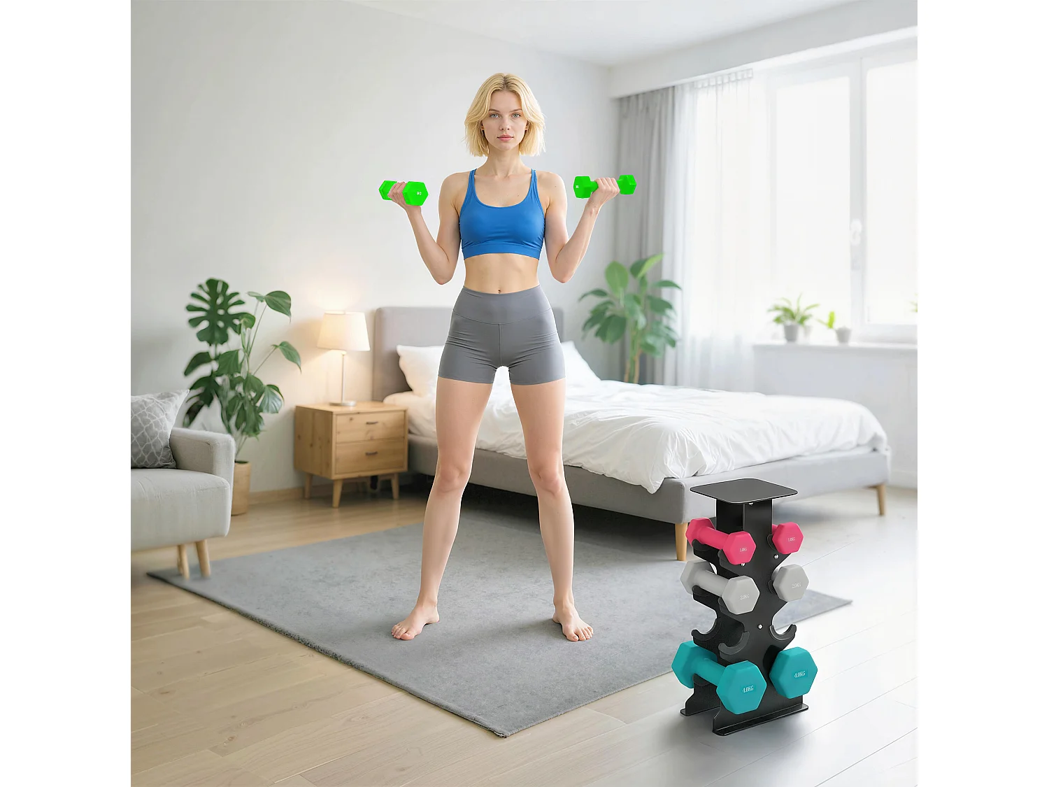 Set 8 manubri pesi esagonali antiscivolo multicolore