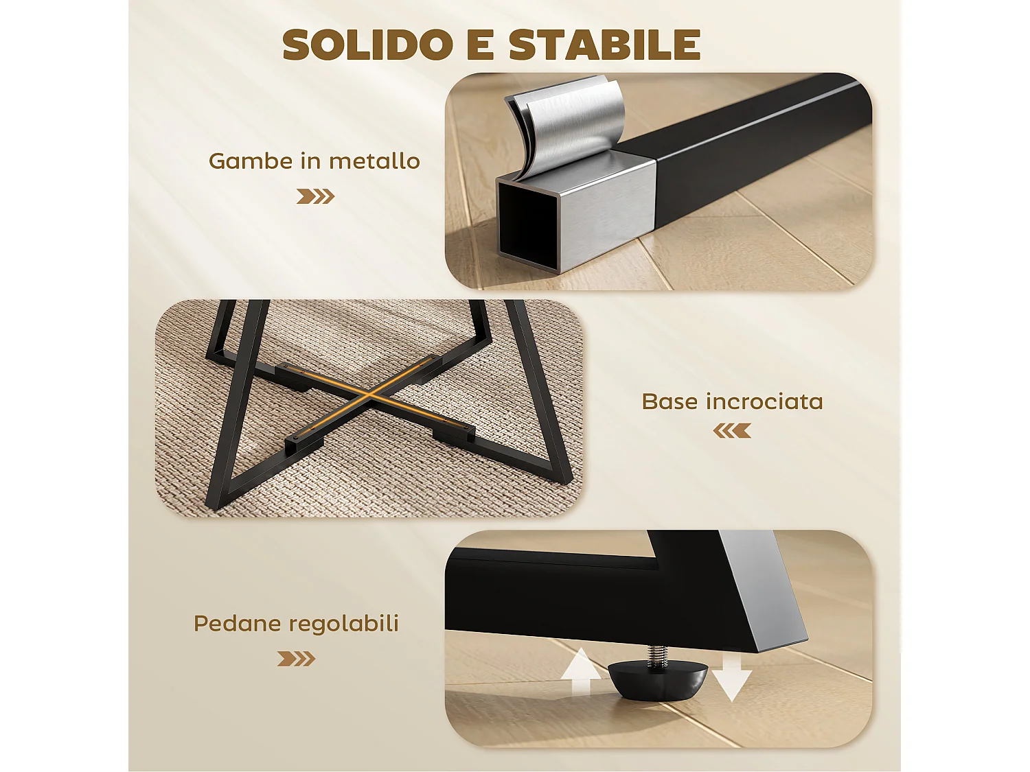 Tavolo da pranzo rotondo industriale con ripiano metallo legno marrone