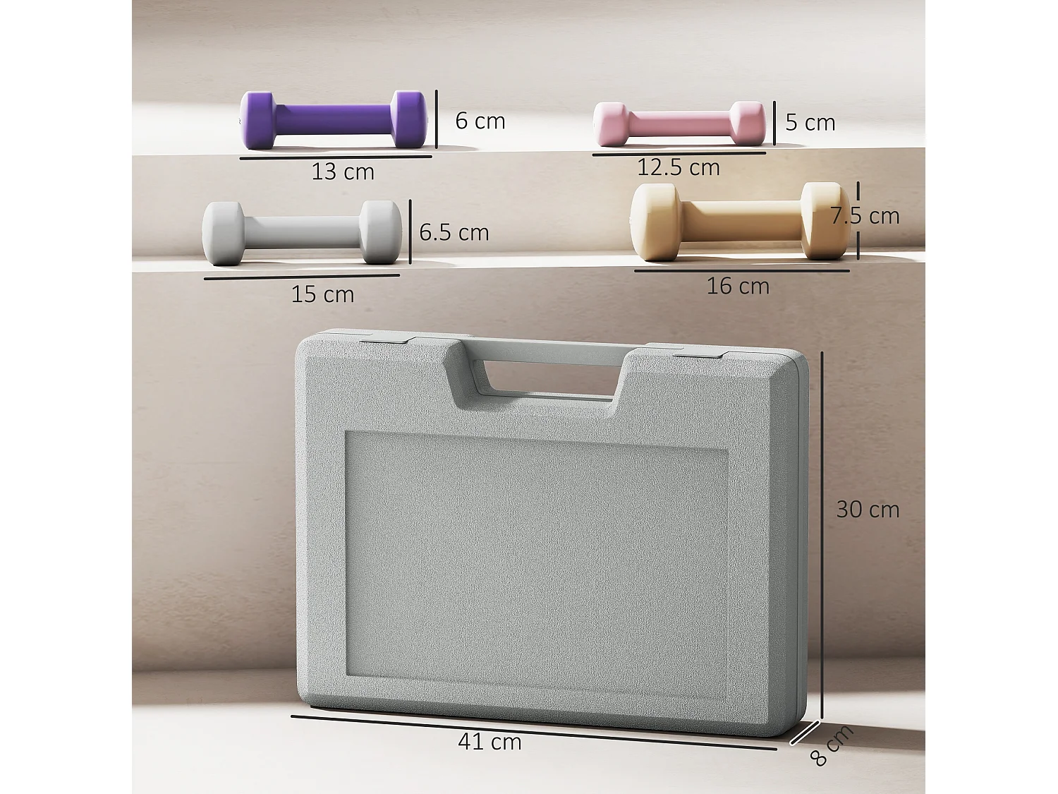 Set manubri 10 kg con valigetta porta pesi multicolore