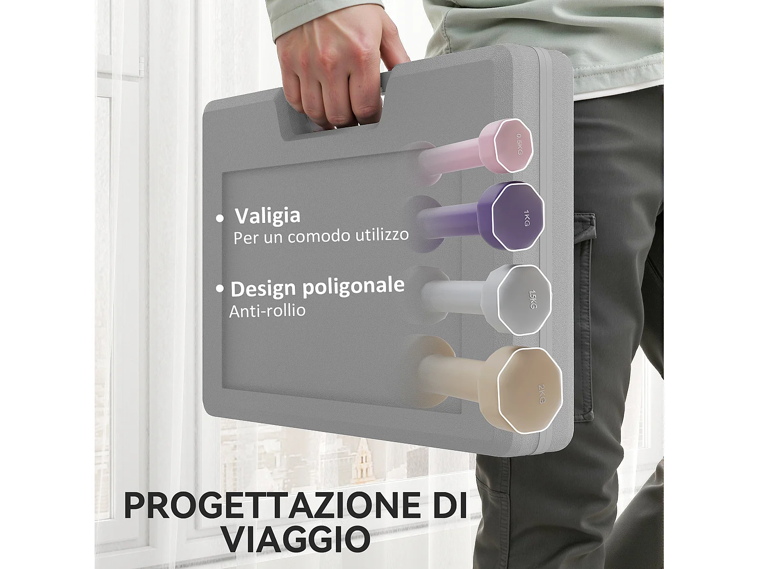 Set manubri 10 kg con valigetta porta pesi multicolore