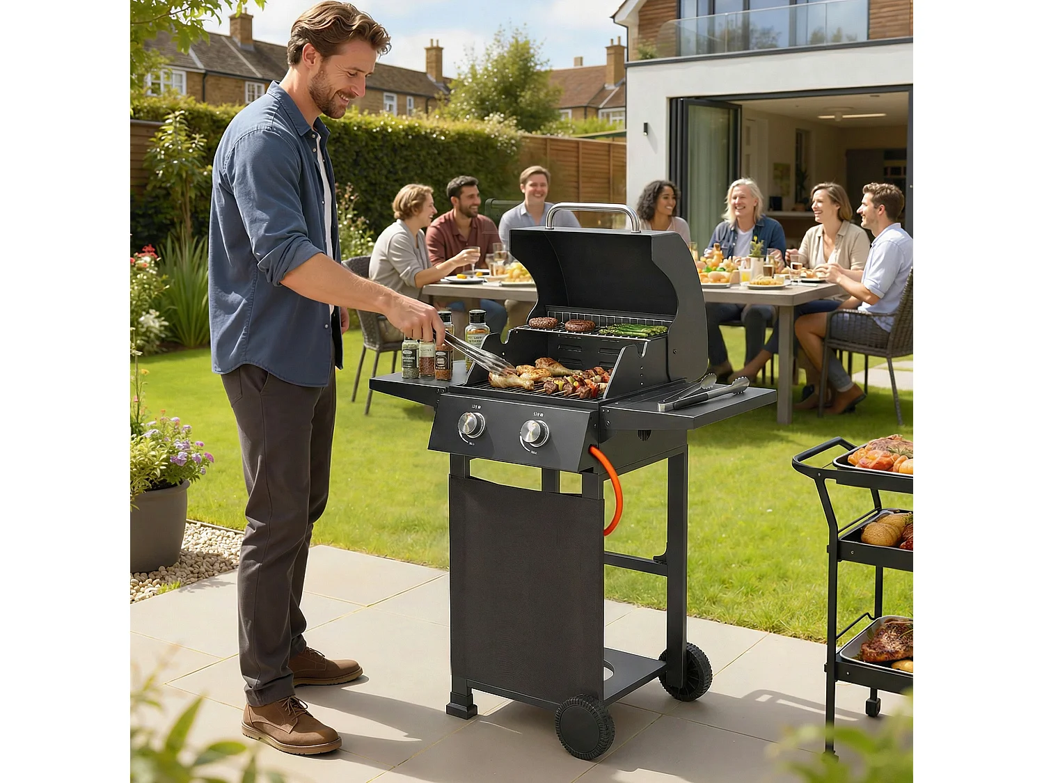 Barbecue a gas propano 2 bruciatori ripiani pieghevoli nero